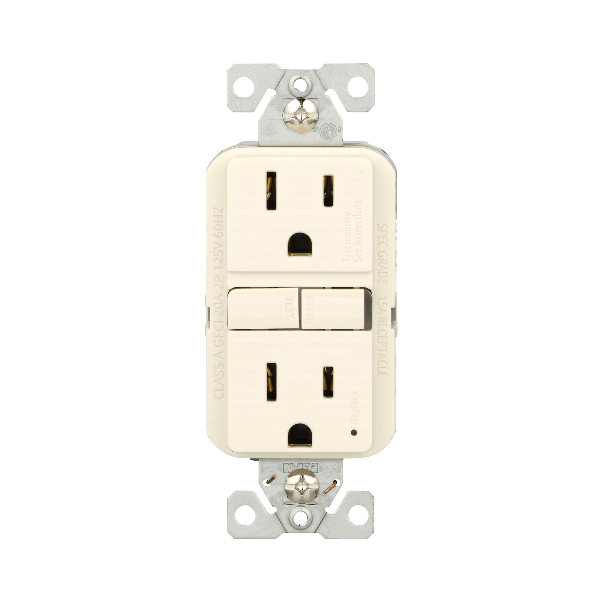 slide 1 of 6, Eaton 15 -Amp 125-volt GFCI Residential Decorator Outlet , Light Almond, 1 ct