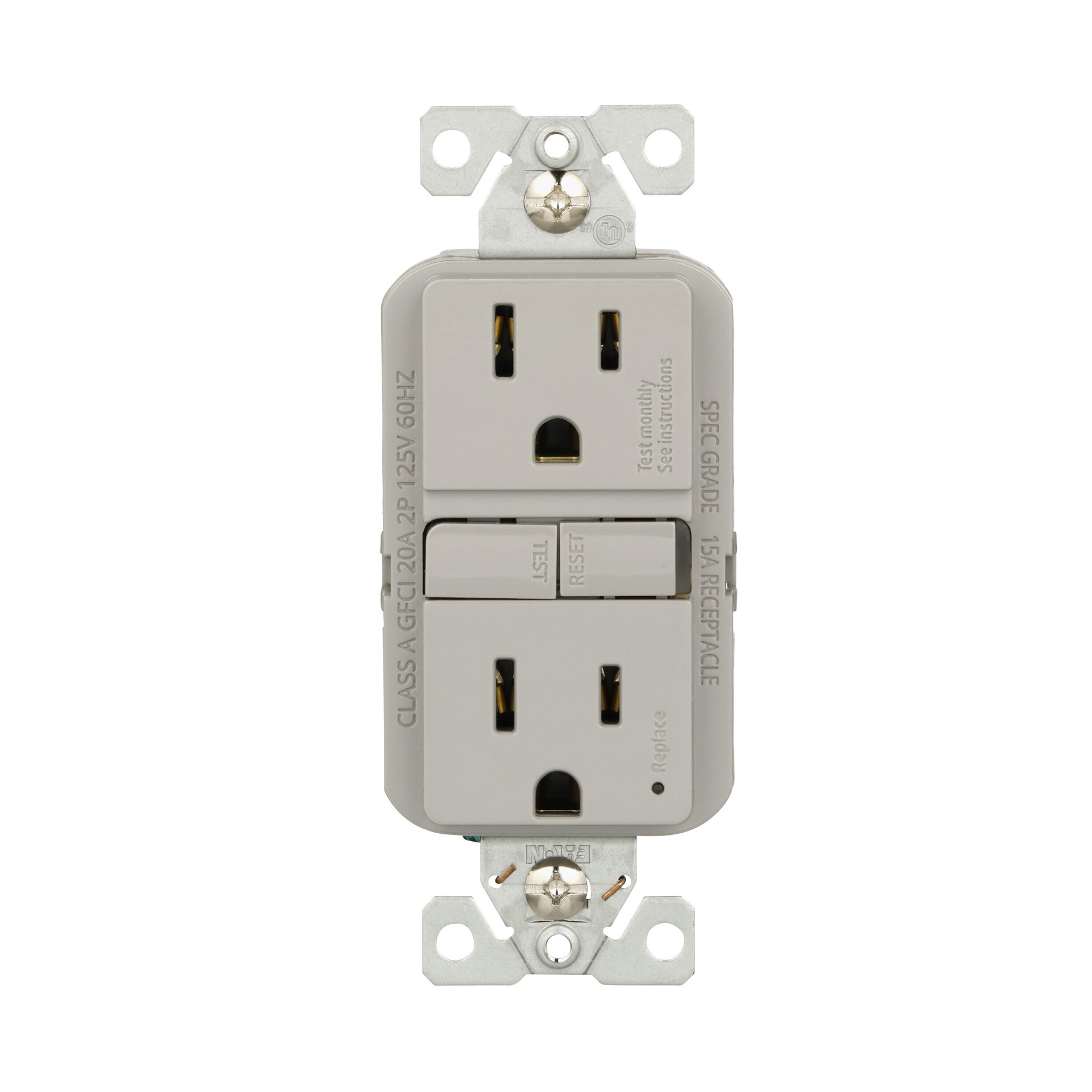 slide 1 of 6, Eaton 15 -Amp 125-volt GFCI Residential Decorator Outlet , Gray, 1 ct
