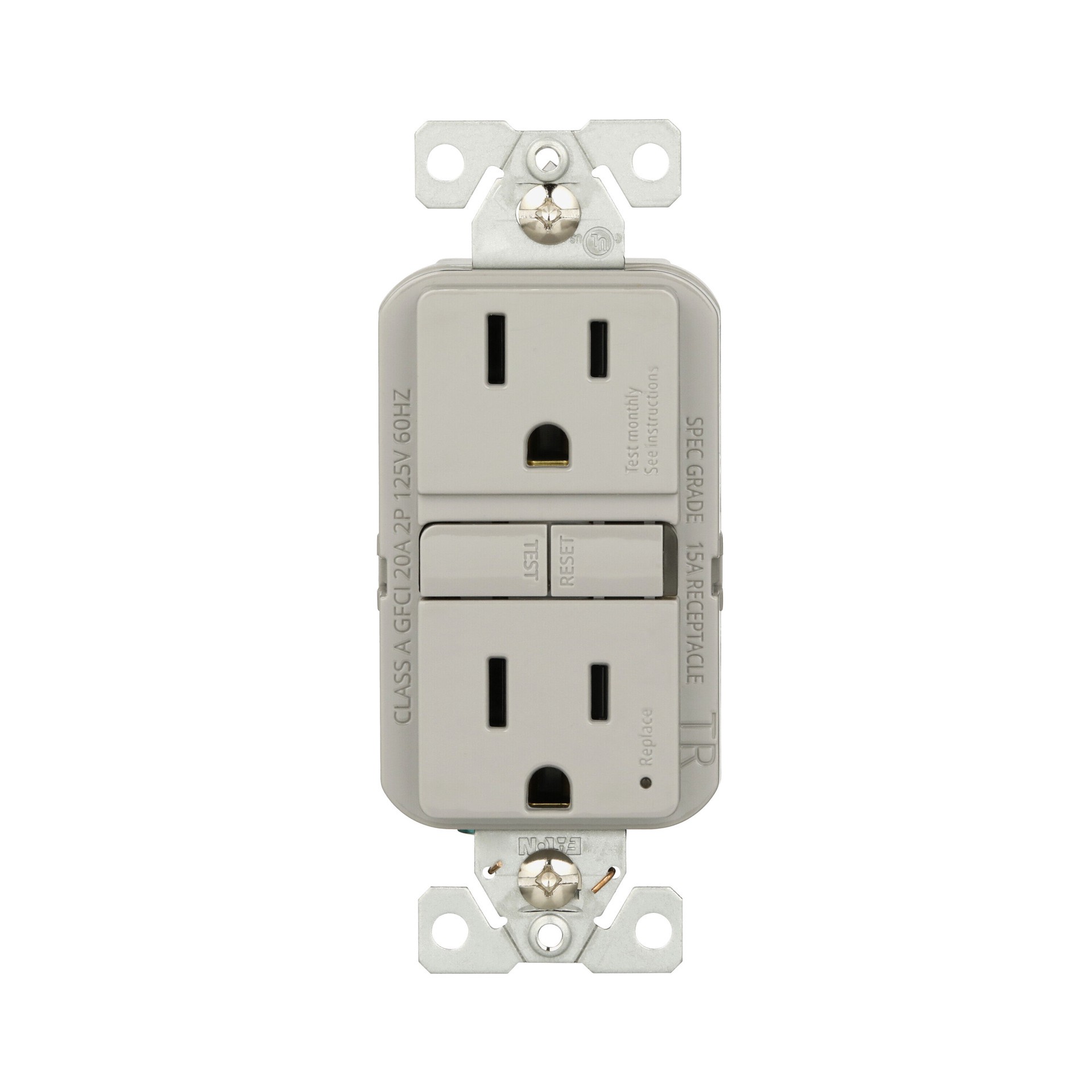 slide 1 of 6, Eaton 15 -Amp 125-volt Tamper Resistant GFCI Residential Decorator Outlet , Gray, 1 ct