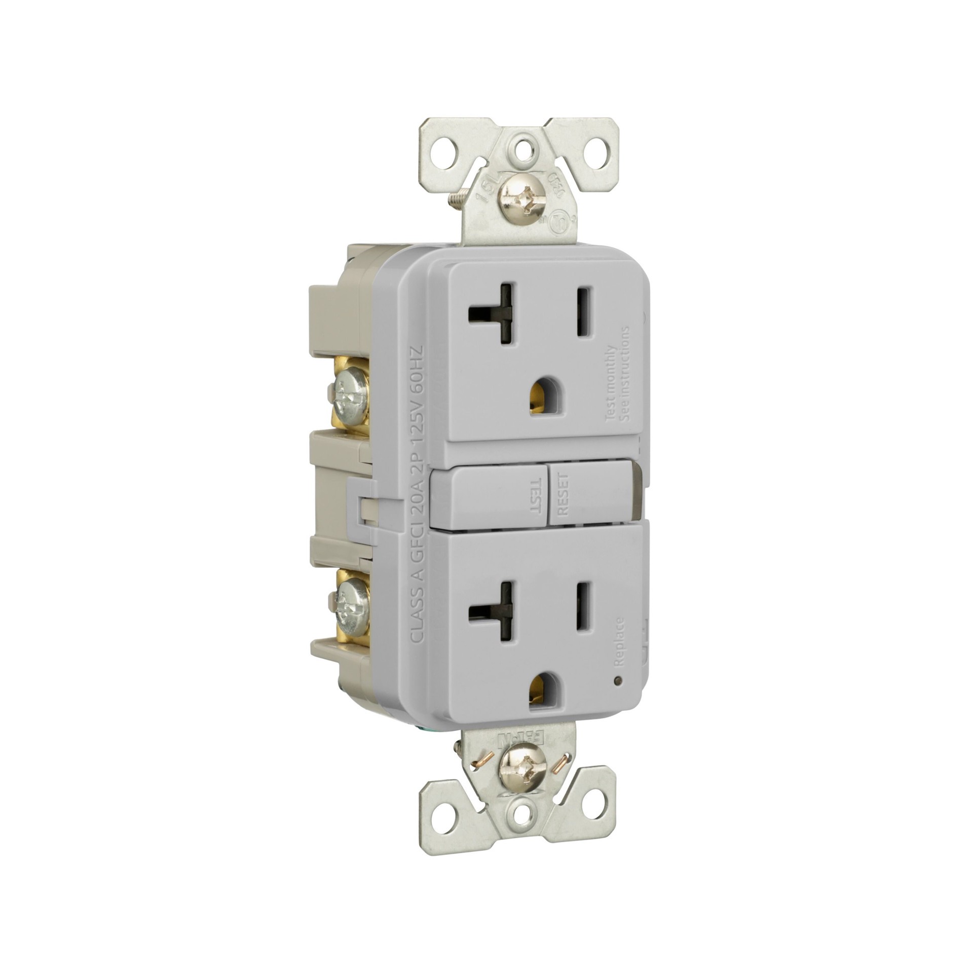 slide 6 of 6, Eaton 20 -Amp 125-volt Tamper Resistant GFCI Residential Decorator Outlet , Gray, 1 ct
