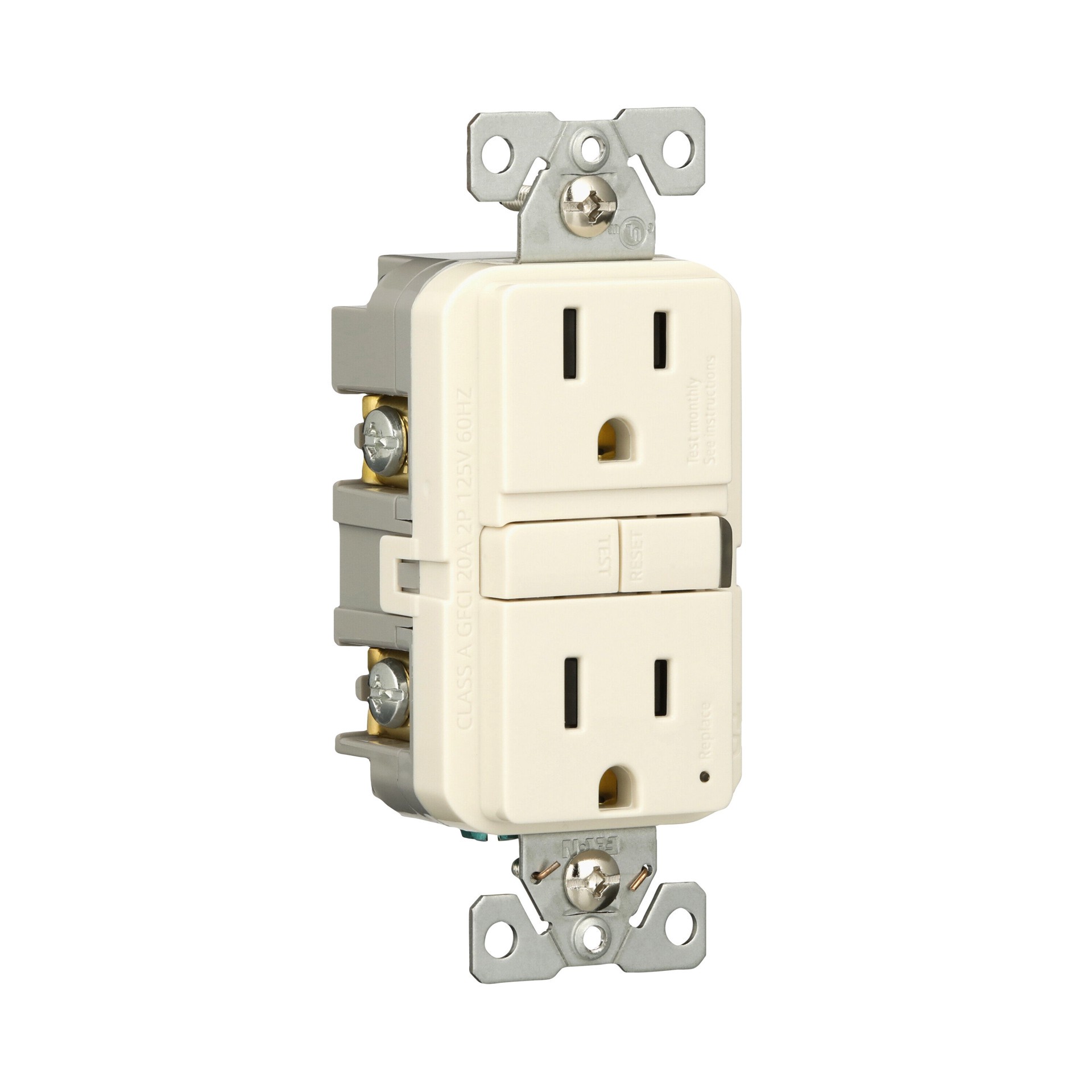 slide 6 of 6, Eaton 15 -Amp 125-volt Tamper Resistant GFCI Residential Decorator Outlet , Light Almond, 1 ct