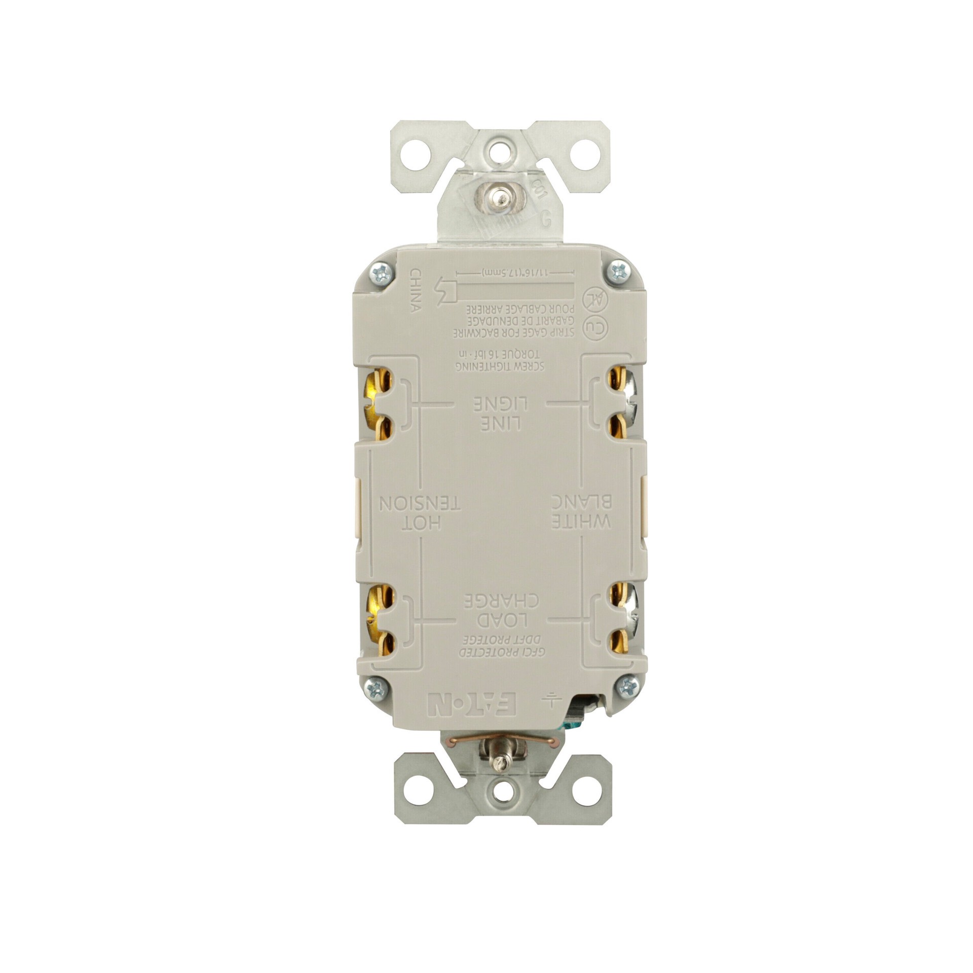 slide 4 of 6, Eaton 20 -Amp 125-volt Tamper Resistant GFCI Residential Decorator Outlet , Light Almond, 1 ct