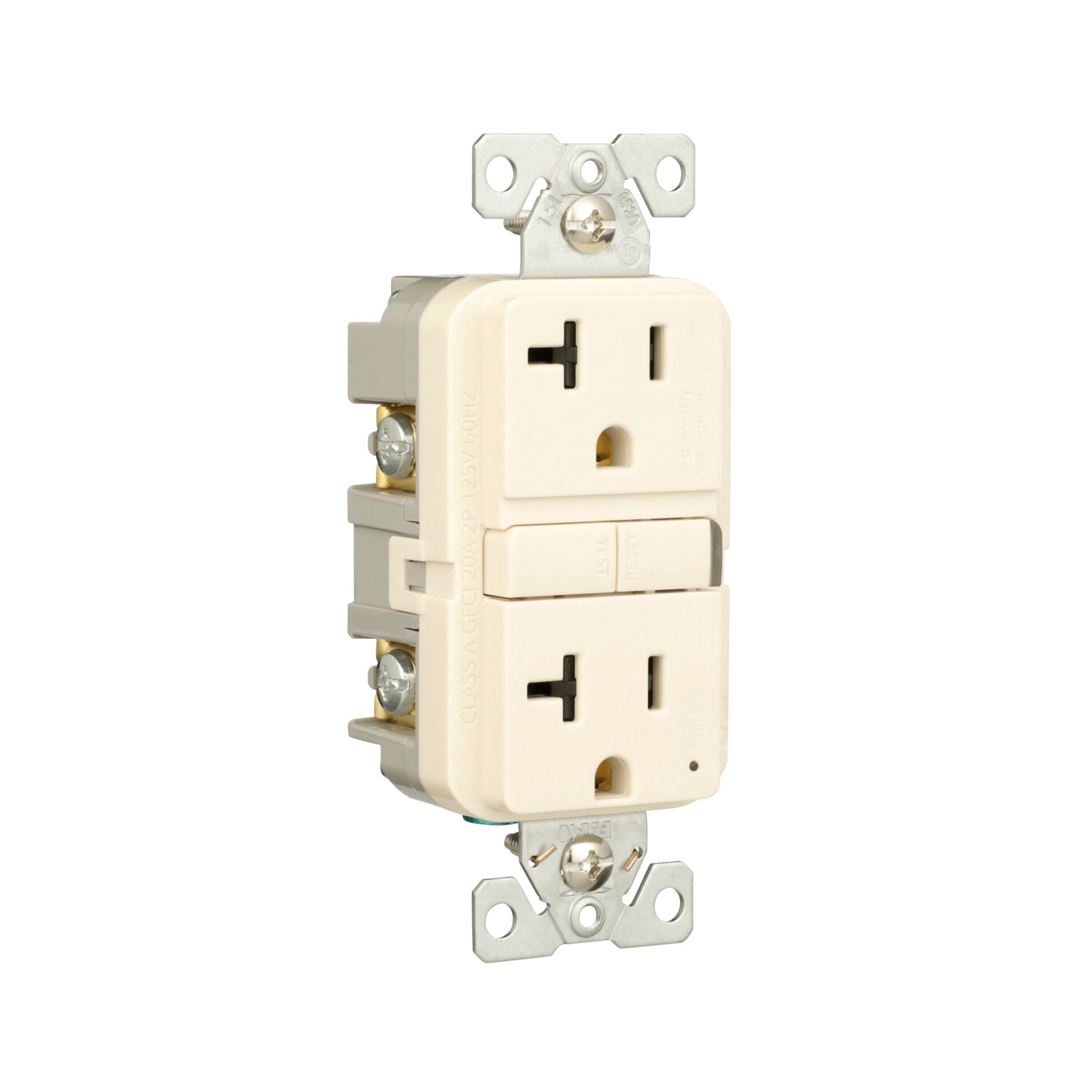 slide 6 of 6, Eaton 20 -Amp 125-volt Tamper Resistant GFCI Residential Decorator Outlet , Light Almond, 1 ct