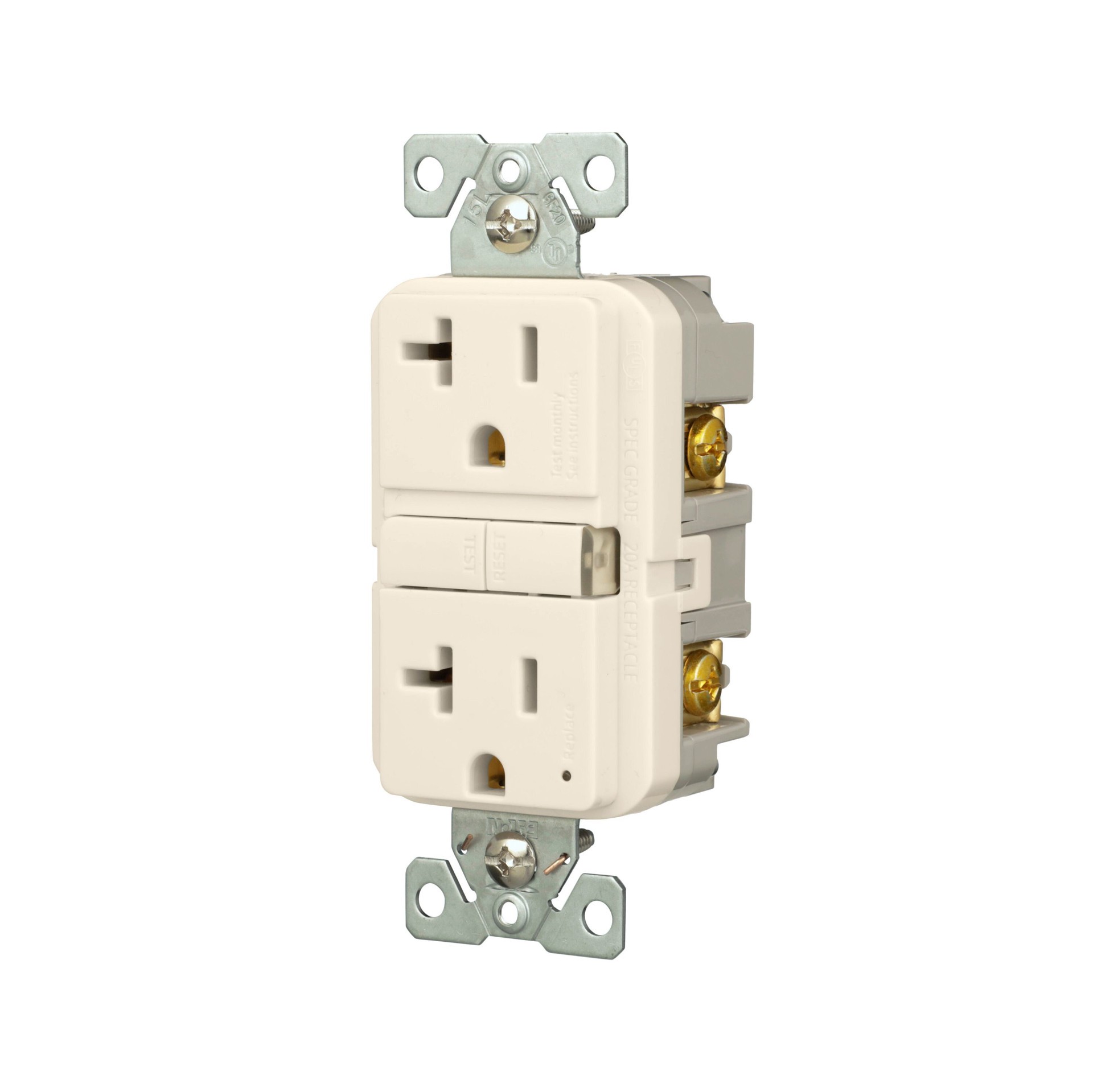 slide 2 of 6, Eaton 20 -Amp 125-volt GFCI Residential Decorator Outlet , Light Almond, 1 ct