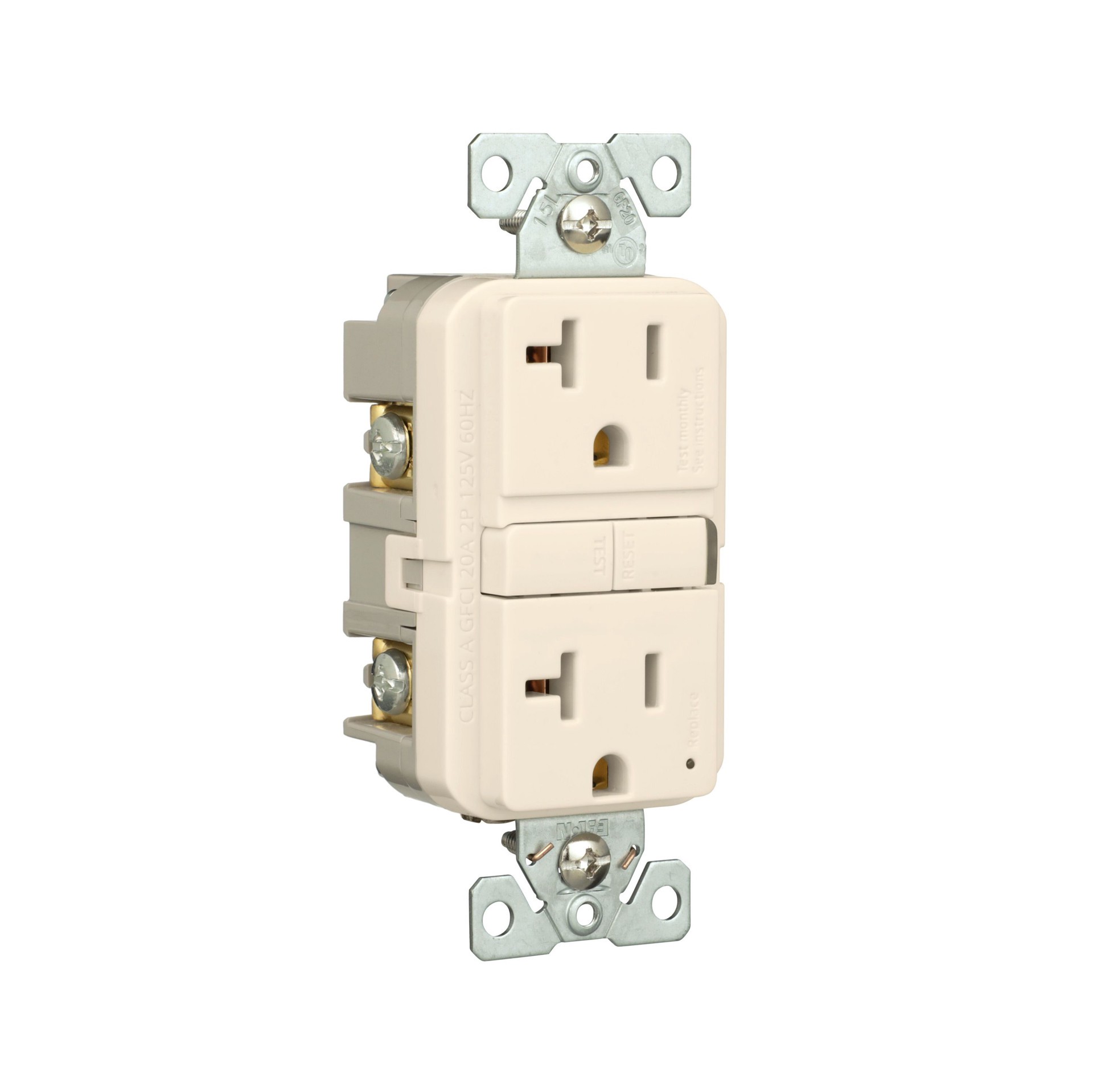 slide 6 of 6, Eaton 20 -Amp 125-volt GFCI Residential Decorator Outlet , Light Almond, 1 ct