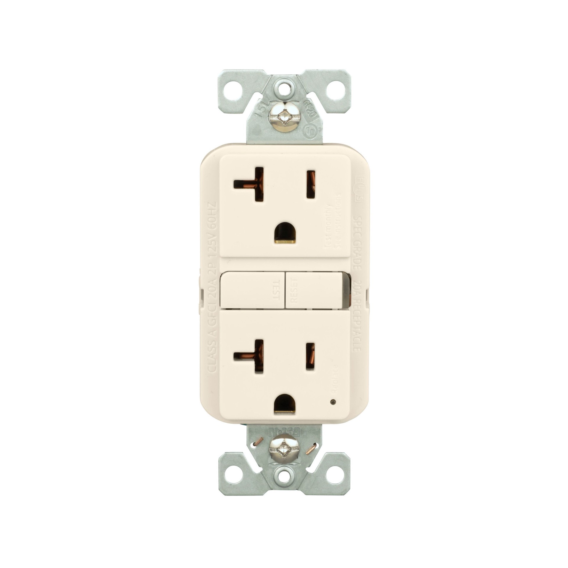 slide 1 of 6, Eaton 20 -Amp 125-volt GFCI Residential Decorator Outlet , Light Almond, 1 ct