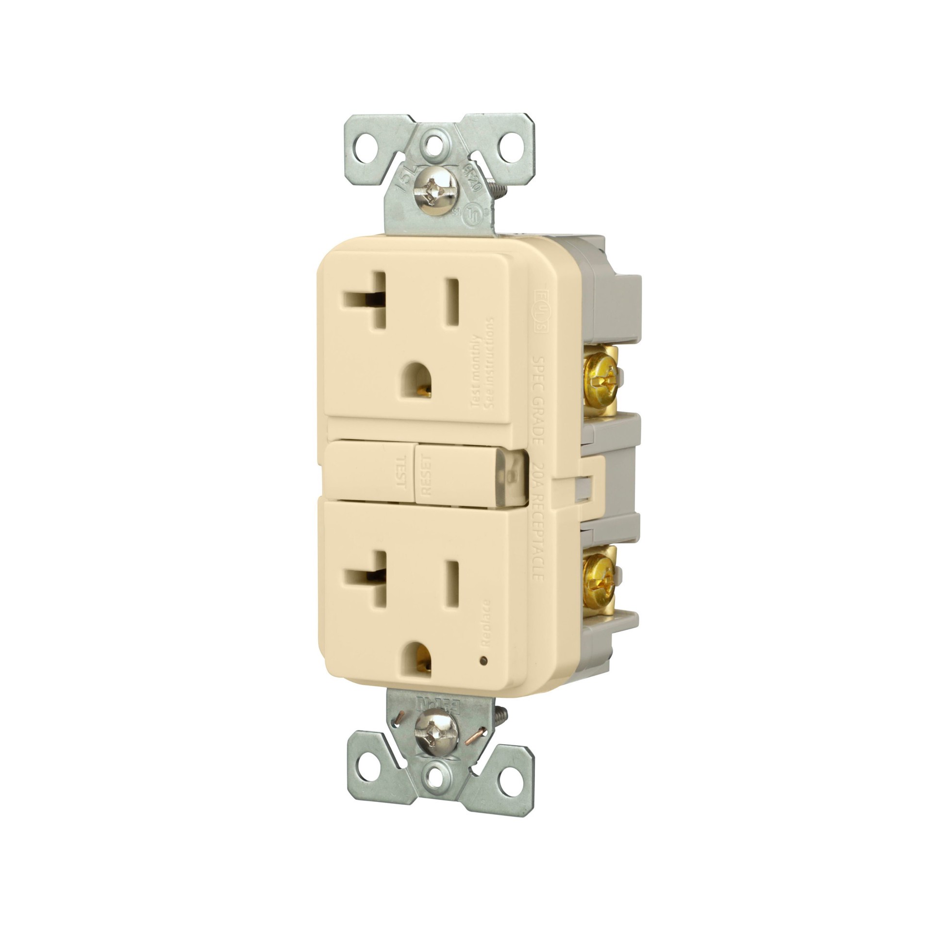 slide 2 of 6, Eaton 20 -Amp 125-volt GFCI Residential Decorator Outlet , Ivory, 1 ct