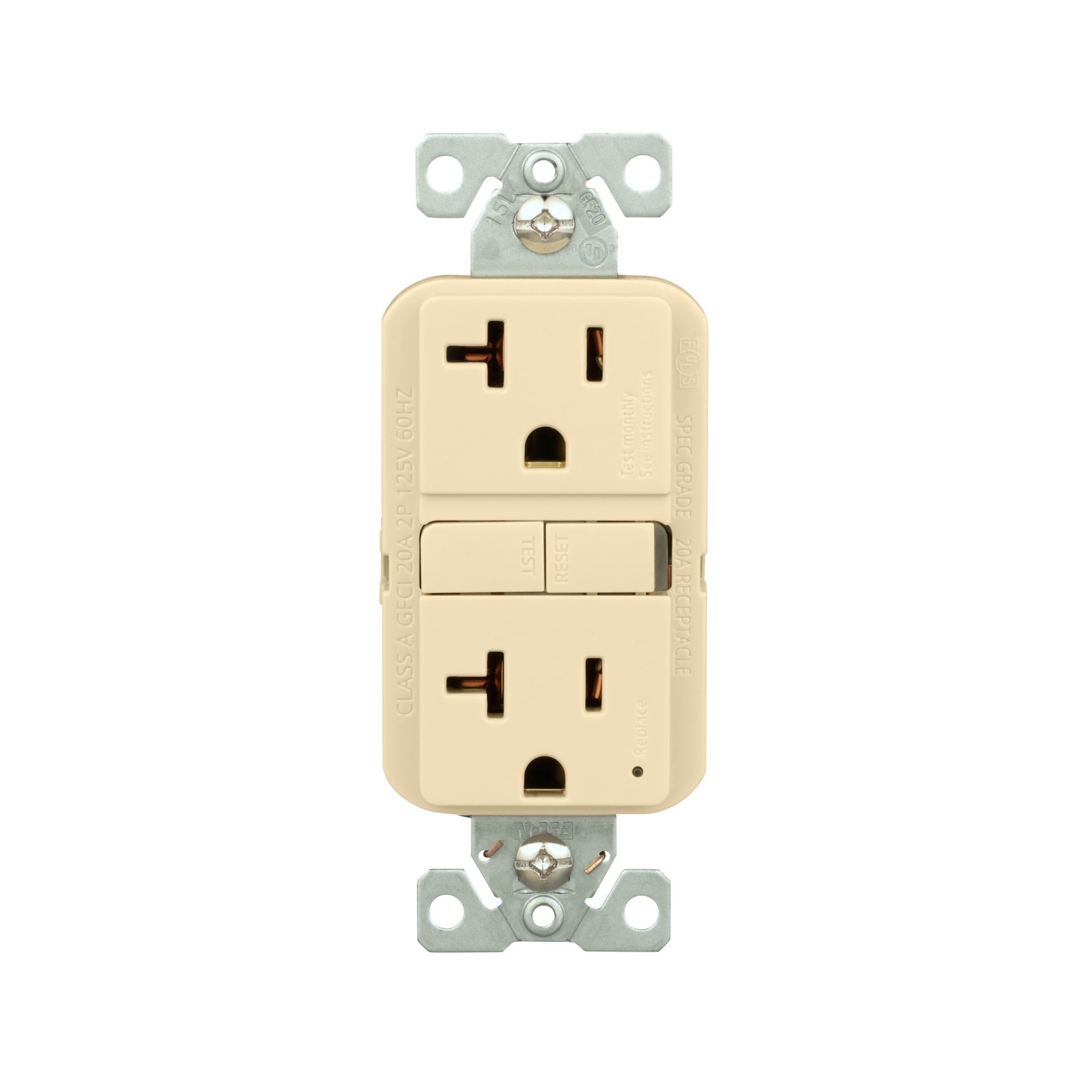 slide 1 of 6, Eaton 20 -Amp 125-volt GFCI Residential Decorator Outlet , Ivory, 1 ct