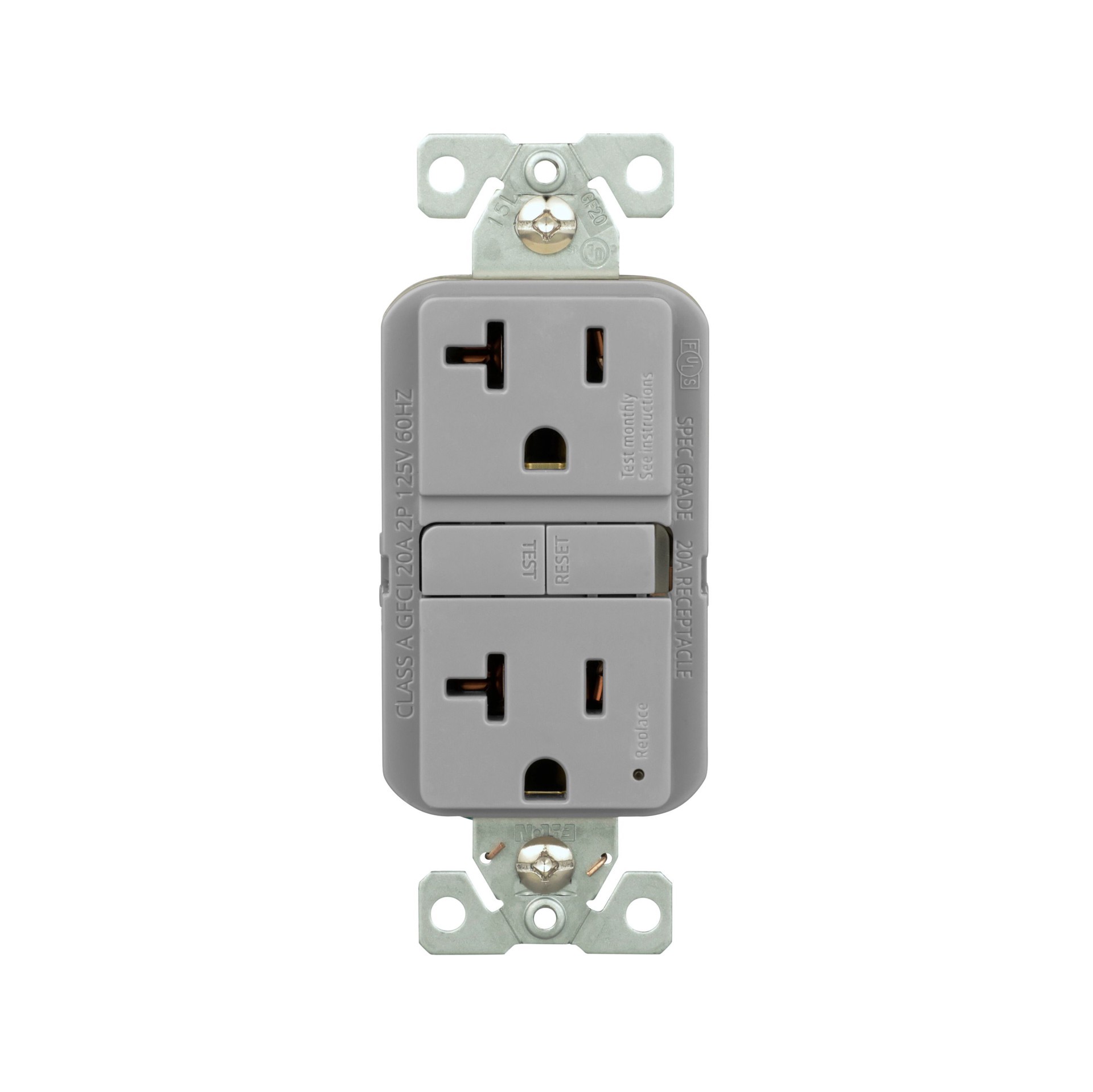 slide 1 of 6, Eaton 20 -Amp 125-volt GFCI Residential Decorator Outlet , Gray, 1 ct