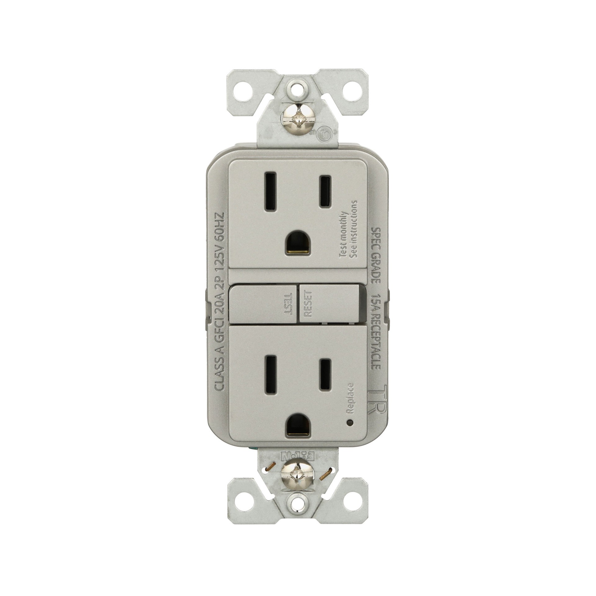 slide 1 of 6, Eaton 15 -Amp 125-volt Tamper Resistant GFCI Residential Decorator Outlet , Silver Granite, 1 ct
