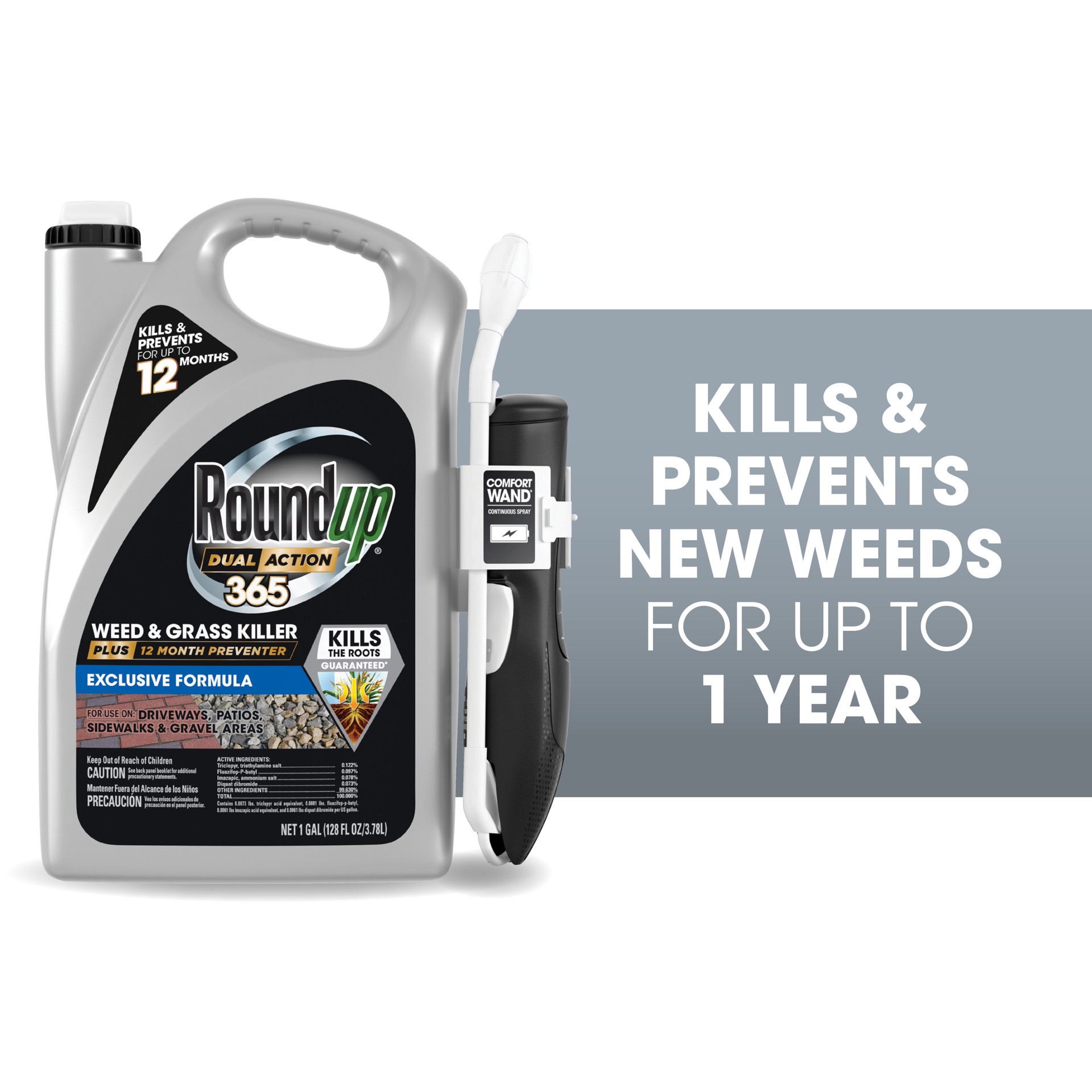 slide 3 of 6, Roundup Dual Action 365 Plus 12 Month Preventer 1 -Gallon Ready to Use Pre-Emergent Weed and Grass Killer, 1 ct