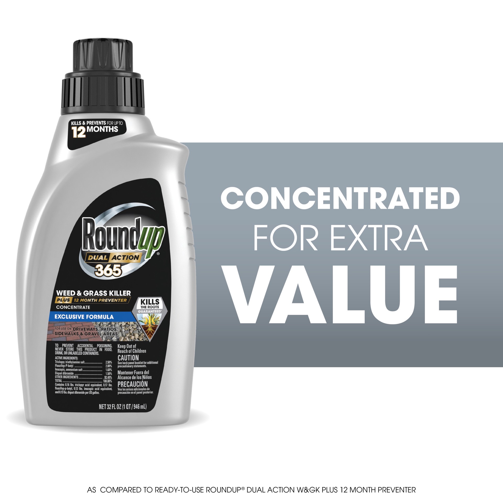 slide 3 of 6, Roundup Dual Action 365 Plus 12 Month Preventer 32 -oz Concentrate Pre-Emergent Weed and Grass Killer, 1 ct