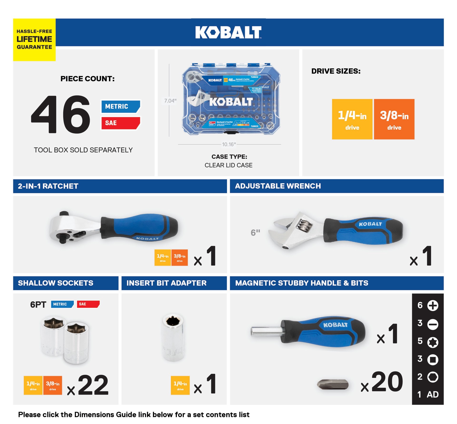 slide 3 of 6, Kobalt 46 -Piece Standard (SAE) and Metric Mechanics Tool Set with Hard Case, 1 ct