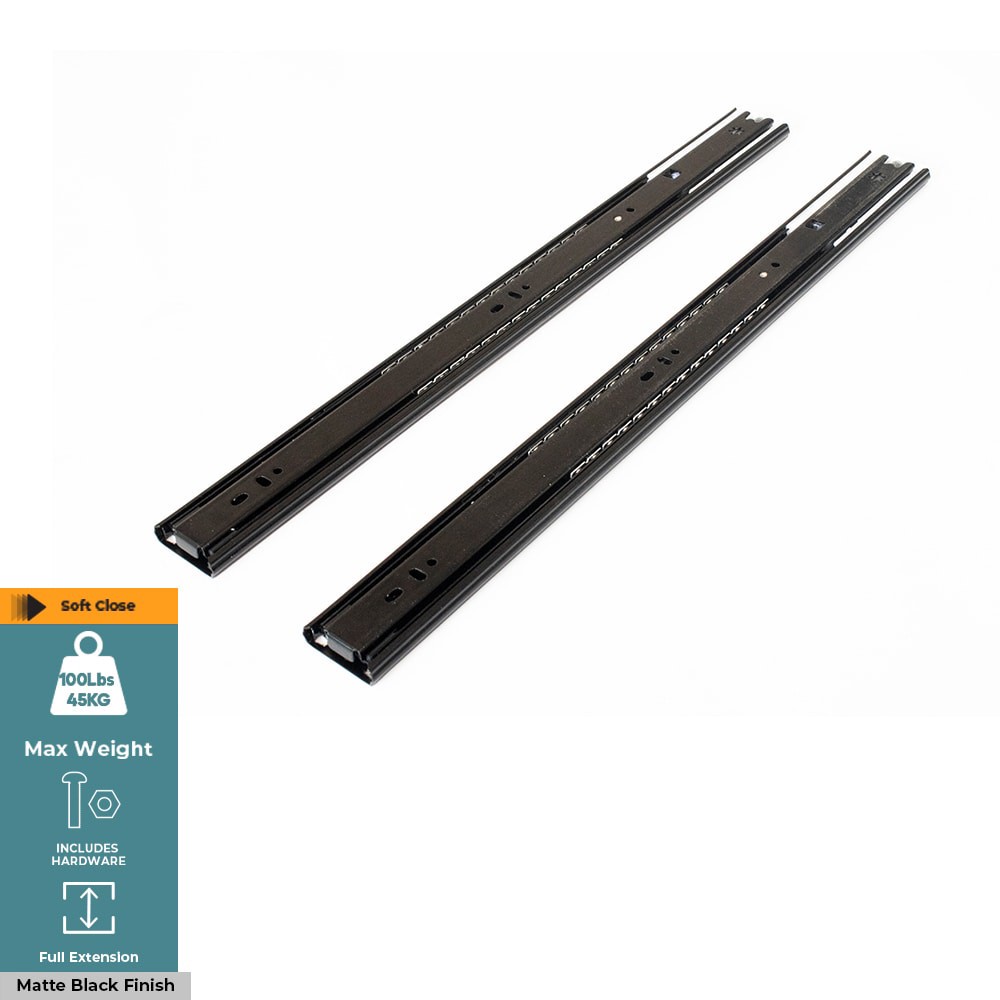slide 2 of 6, RELIABILT 16-in Full extension Soft Close Side Mount Ball bearing 100-lb Load Capacity Heavy Duty Black Drawer Slide 1 -Pair, 1 ct