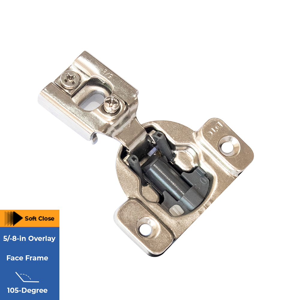 slide 2 of 6, RELIABILT 105-Degree 5/8-in Overlay Concealed Soft-Close Nickel plated Cabinet Hinge, 1 Pair(s) 2 -Pieces, 1 ct