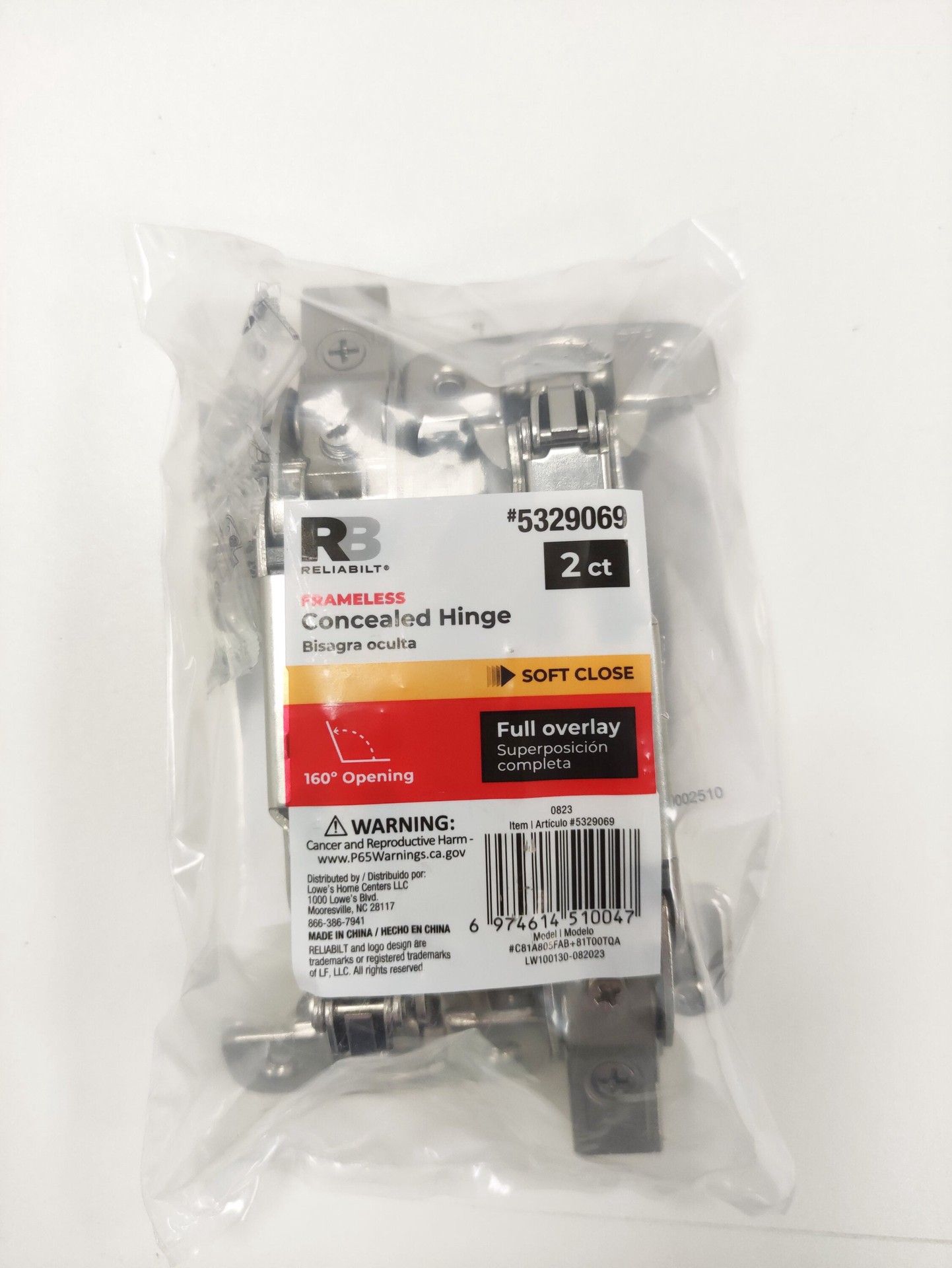 slide 5 of 6, RELIABILT 160-Degree Full Overlay Concealed Soft-Close Nickel plated Cabinet Hinge, 1 Pair(s) 2 -Pieces, 1 ct