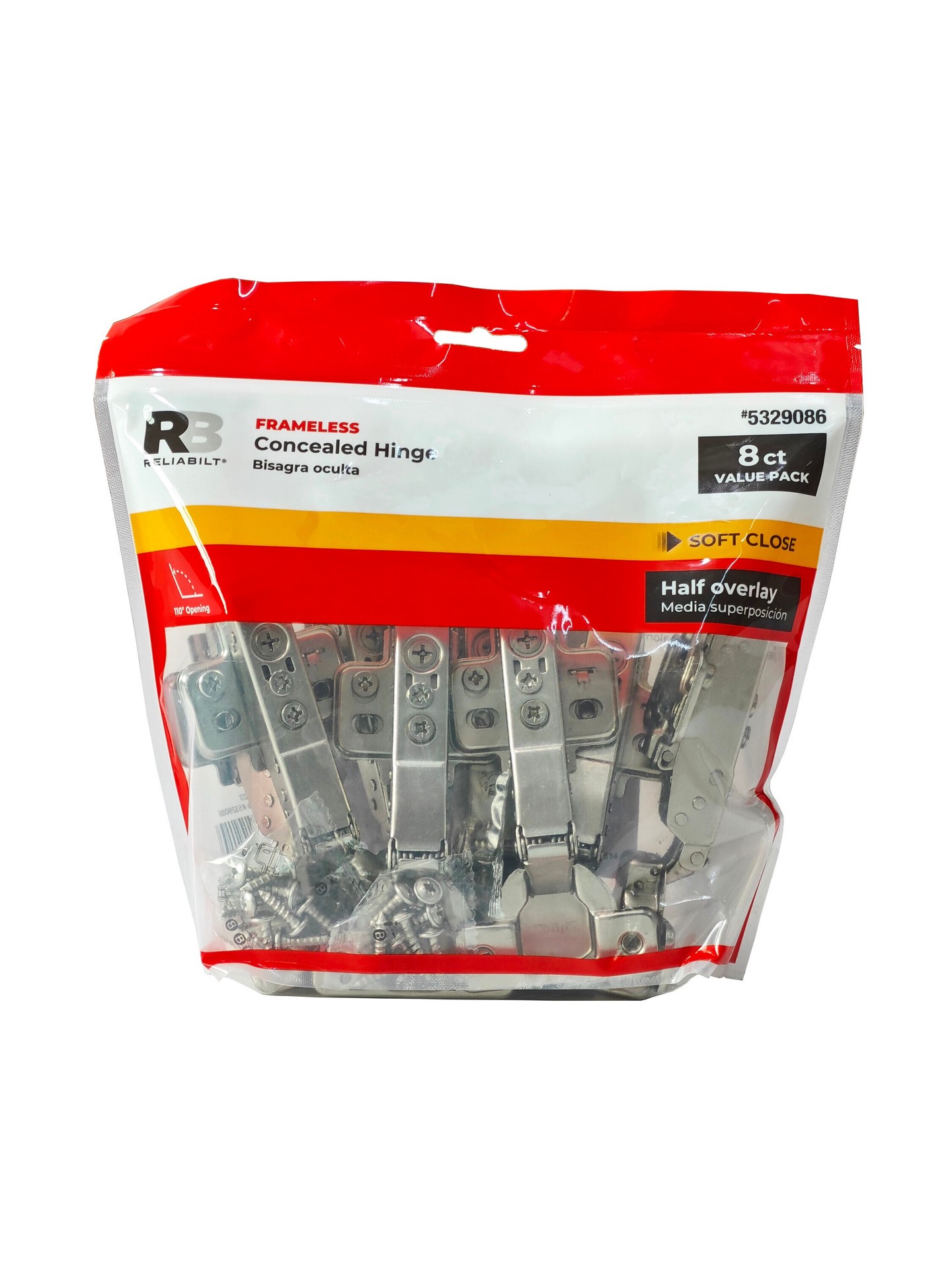 slide 5 of 6, RELIABILT 110-Degree Half Overlay Concealed Soft-Close Nickel plated Cabinet Hinge, 4 Pair(s) 8 -Pieces, 1 ct