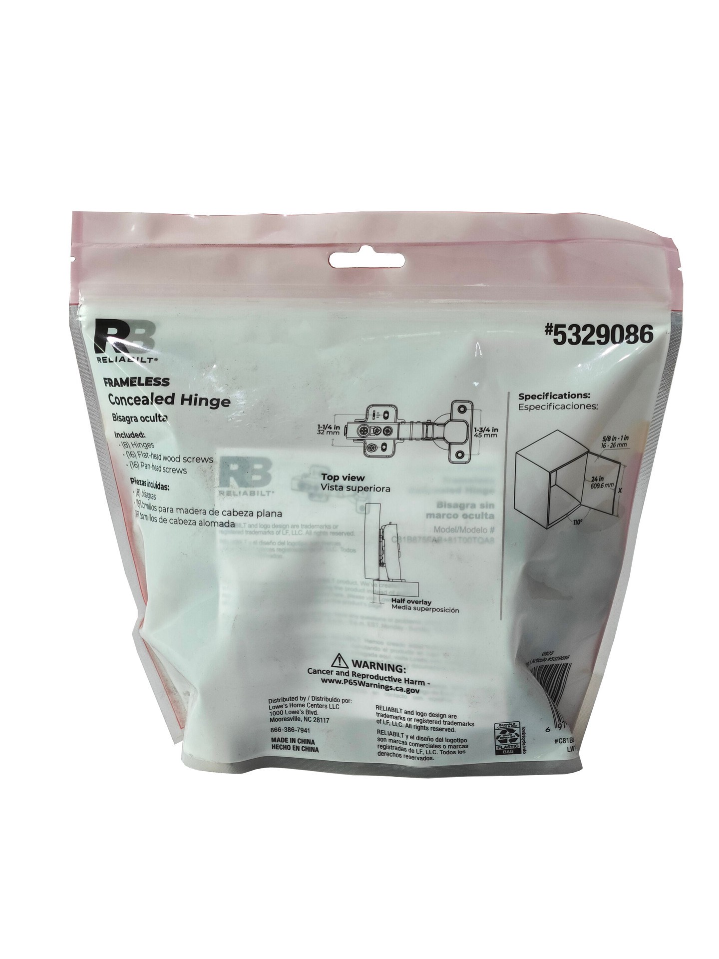 slide 6 of 6, RELIABILT 110-Degree Half Overlay Concealed Soft-Close Nickel plated Cabinet Hinge, 4 Pair(s) 8 -Pieces, 1 ct