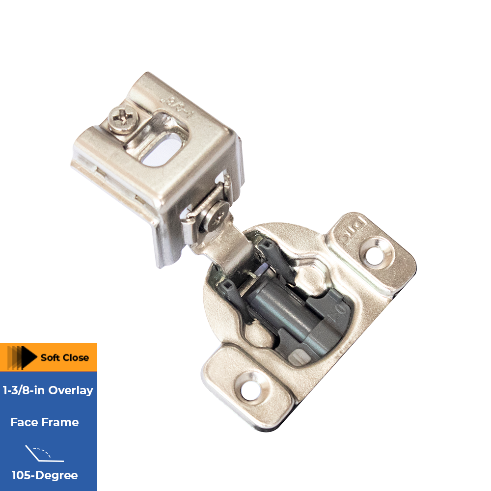 slide 2 of 6, RELIABILT 105-Degree 1-3/8-in Overlay Concealed Soft-Close Nickel plated Cabinet Hinge, 1 Pair(s) 2 -Pieces, 1 ct