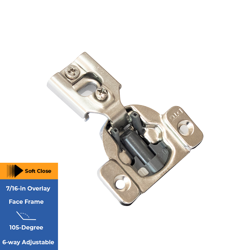 slide 2 of 6, RELIABILT 105-Degree 7/16-in Overlay Concealed Soft-Close Nickel plated Cabinet Hinge, 1 Pair(s) 2 -Pieces, 1 ct