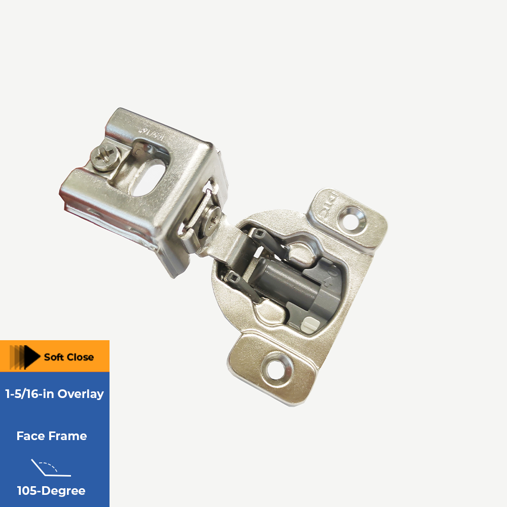 slide 2 of 6, RELIABILT 105-Degree 1-5/16-in Overlay Concealed Soft-Close Nickel plated Cabinet Hinge, 1 Pair(s) 2 -Pieces, 1 ct