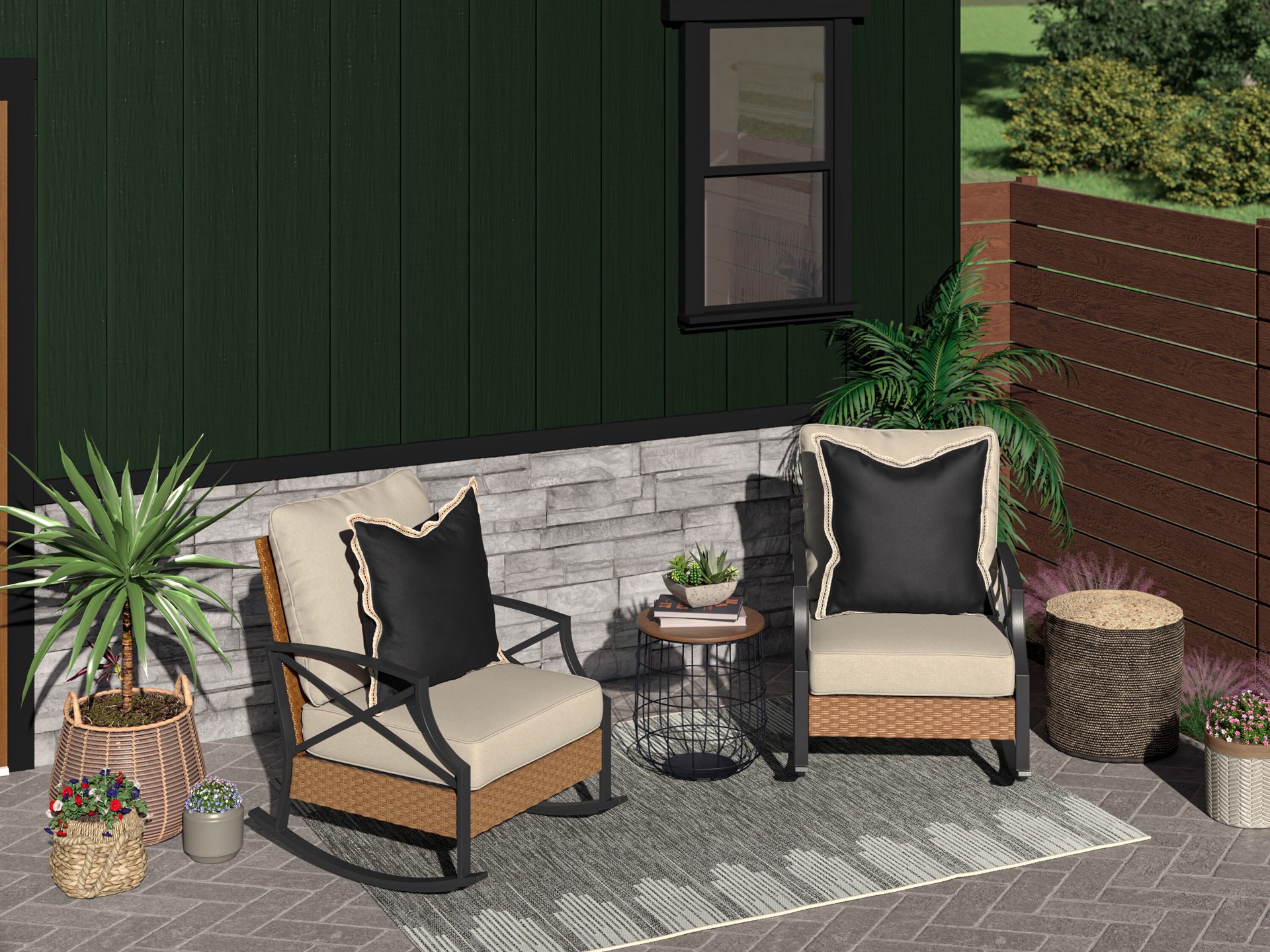 slide 2 of 6, allen + roth Black Broken Stripe 5 x 7 (ft) Flatweave Black and Cream Rectangular Outdoor Stripe Mid-Century Modern Pet Friendly Area rug, 1 ct