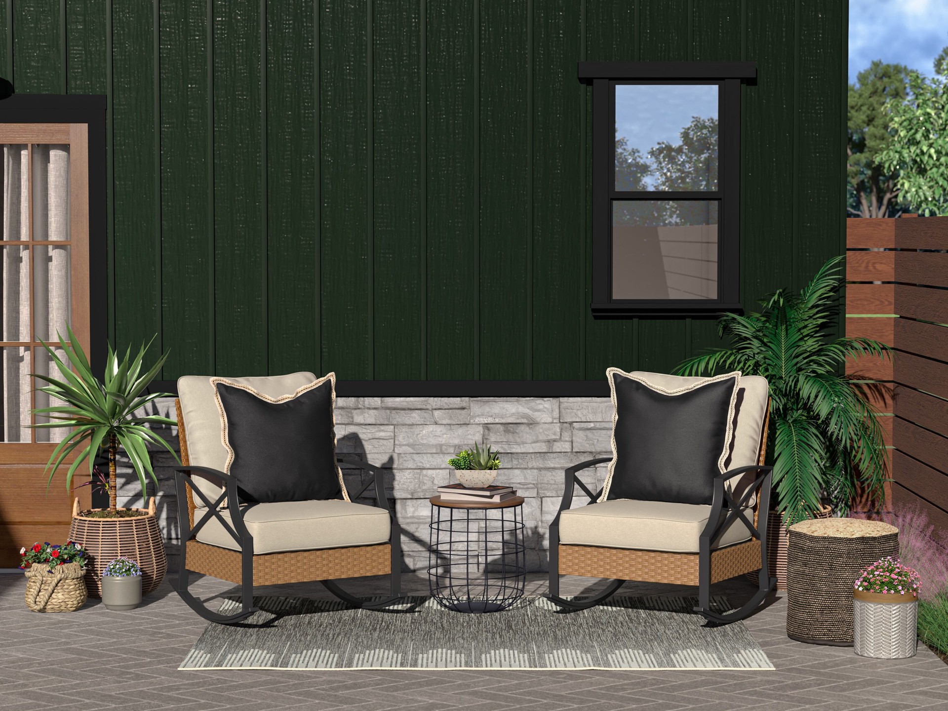 slide 3 of 6, allen + roth Black Broken Stripe 5 x 7 (ft) Flatweave Black and Cream Rectangular Outdoor Stripe Mid-Century Modern Pet Friendly Area rug, 1 ct