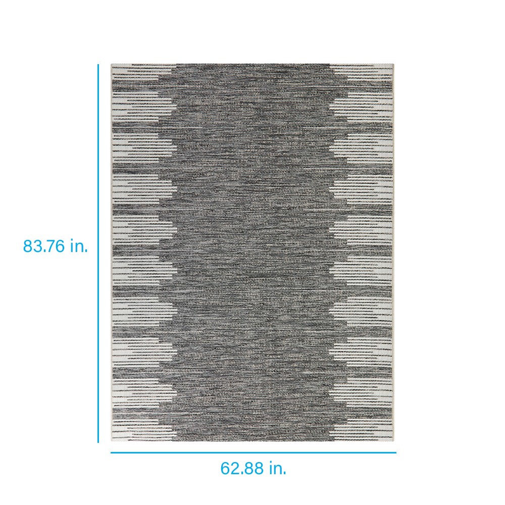 slide 4 of 6, allen + roth Black Broken Stripe 5 x 7 (ft) Flatweave Black and Cream Rectangular Outdoor Stripe Mid-Century Modern Pet Friendly Area rug, 1 ct