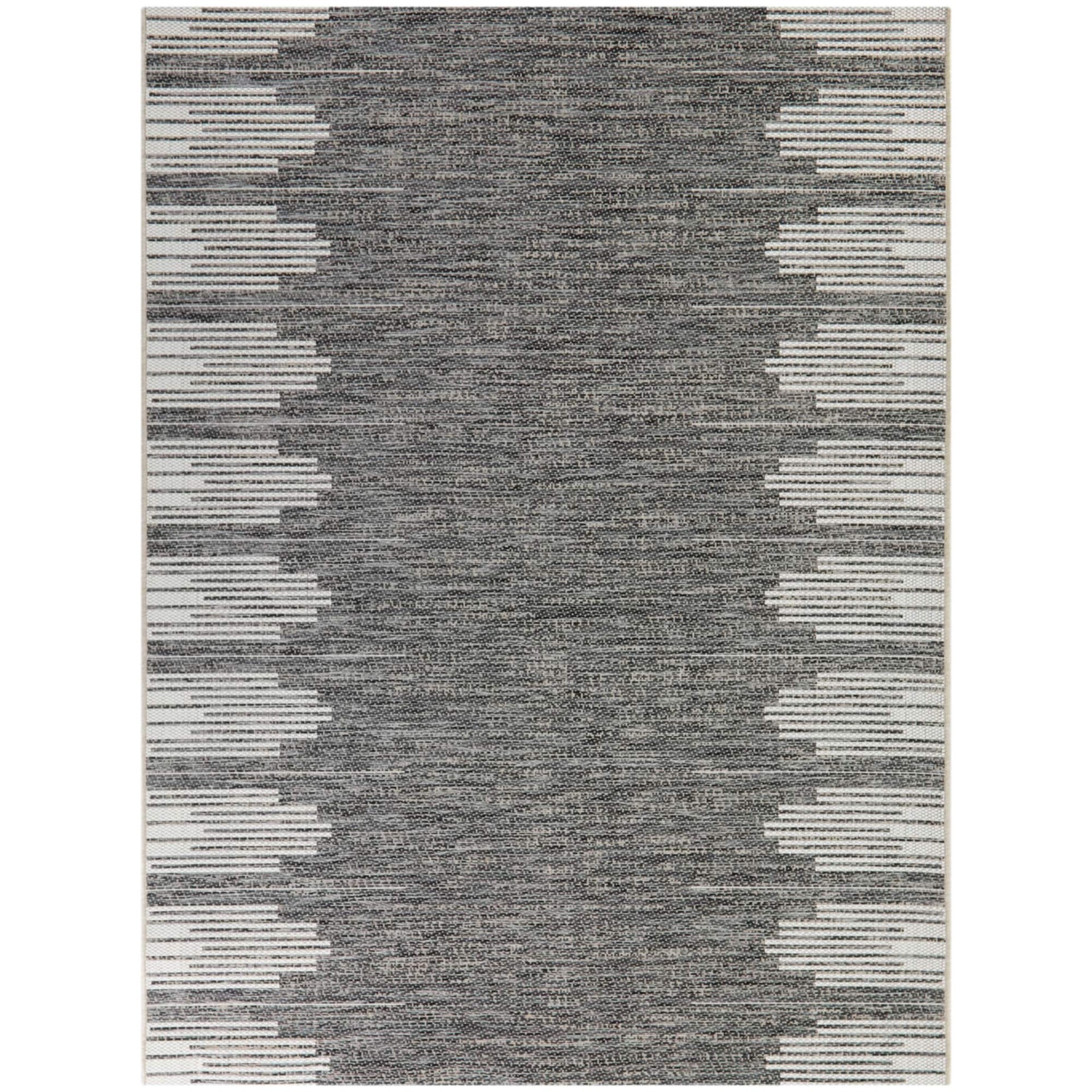 slide 5 of 6, allen + roth Black Broken Stripe 5 x 7 (ft) Flatweave Black and Cream Rectangular Outdoor Stripe Mid-Century Modern Pet Friendly Area rug, 1 ct