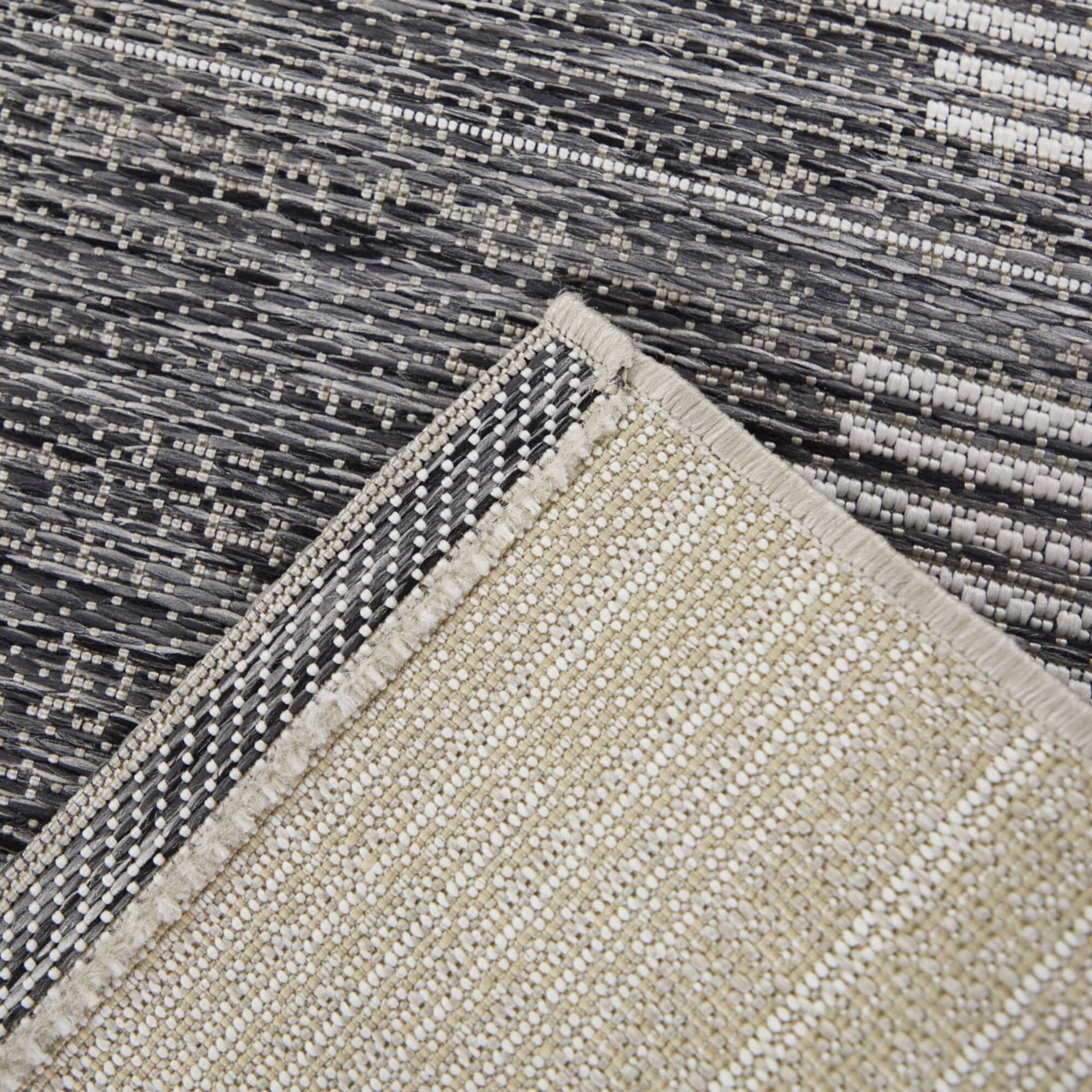 slide 6 of 6, allen + roth Black Broken Stripe 5 x 7 (ft) Flatweave Black and Cream Rectangular Outdoor Stripe Mid-Century Modern Pet Friendly Area rug, 1 ct