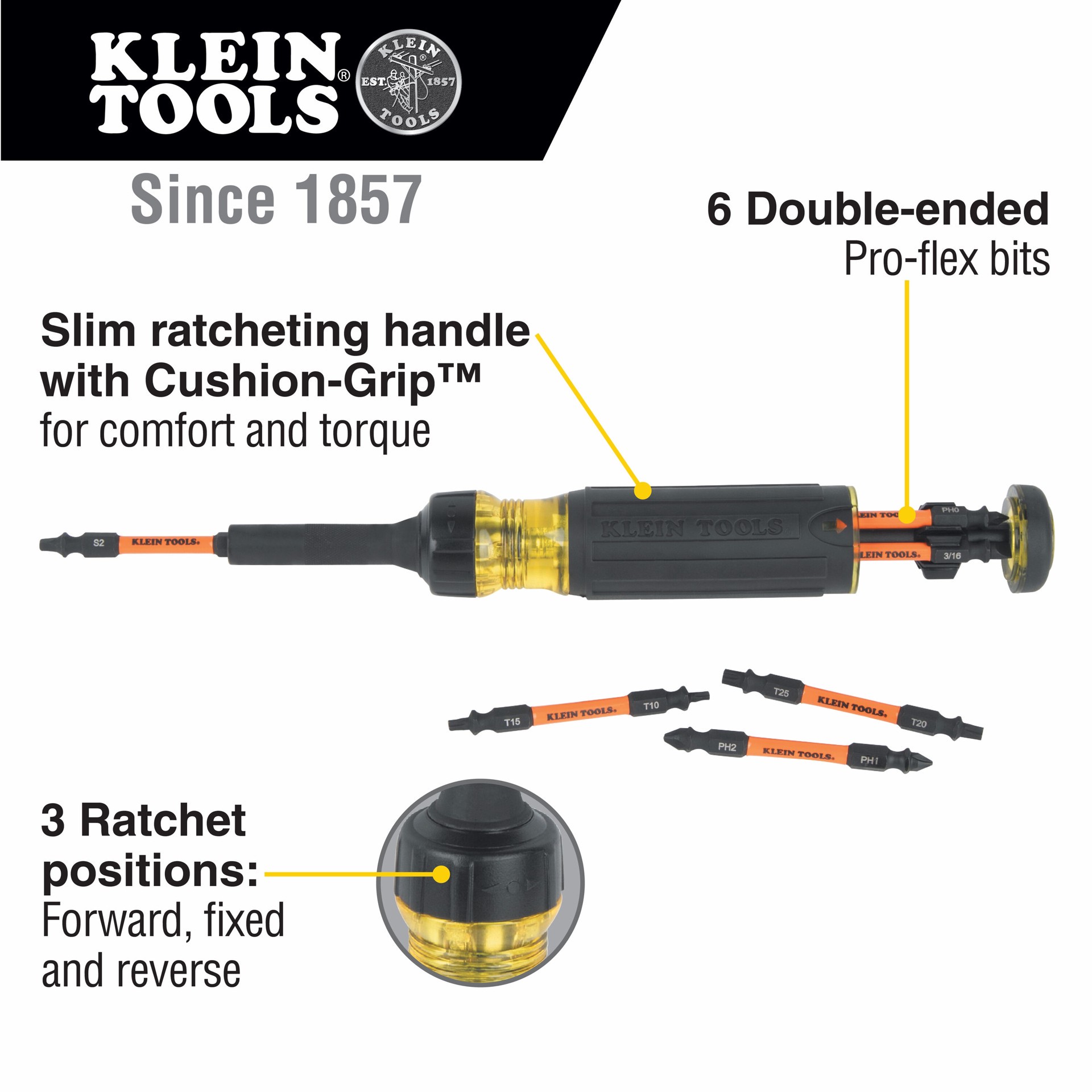 slide 2 of 6, Klein Tools 13-in-1 Ratcheting Impact Rated Screwdriver, 1 ct