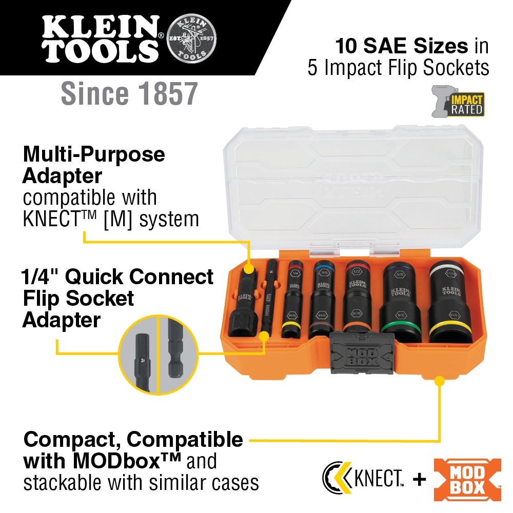 slide 3 of 6, Klein Tools KNECT Flip-10 Heavy Duty Flip Impact Socket Set, SAE, 8-Piece, 1 ct