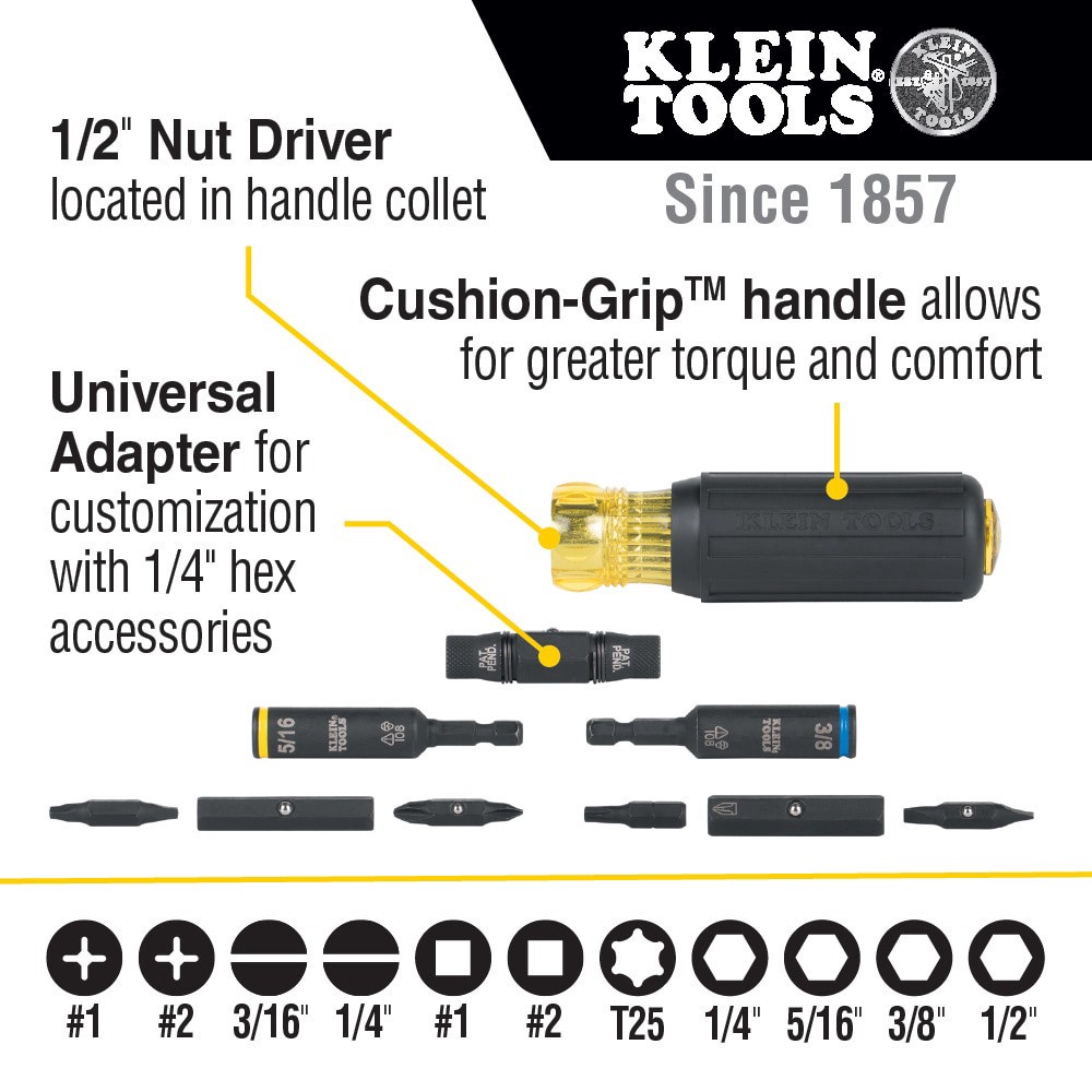 slide 2 of 6, Klein Tools 11-in-1 Impact-Rated Driver and Flip Socket Set, 2-Piece, 1 ct