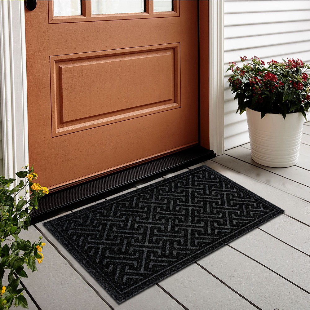 slide 5 of 6, Project Source 18-in x 30-in Charcoal Non-Slip Grip Indoor or outdoor Door Mat, 1 ct