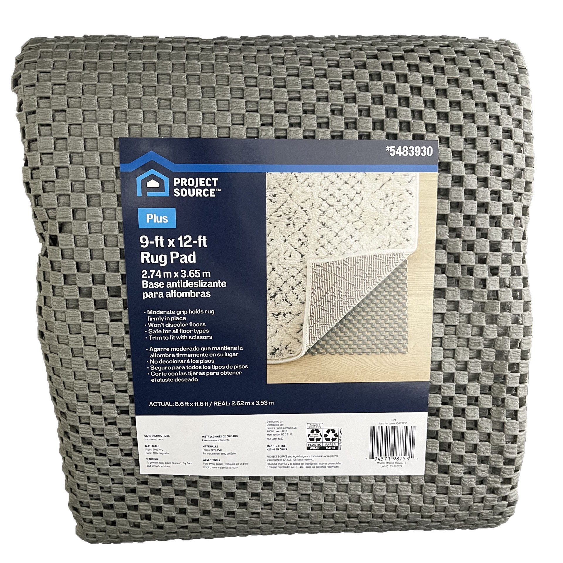 slide 4 of 5, Project Source 9 x 12 (ft) Rectangular PVC Non-Slip Rug Pad, 1 ct