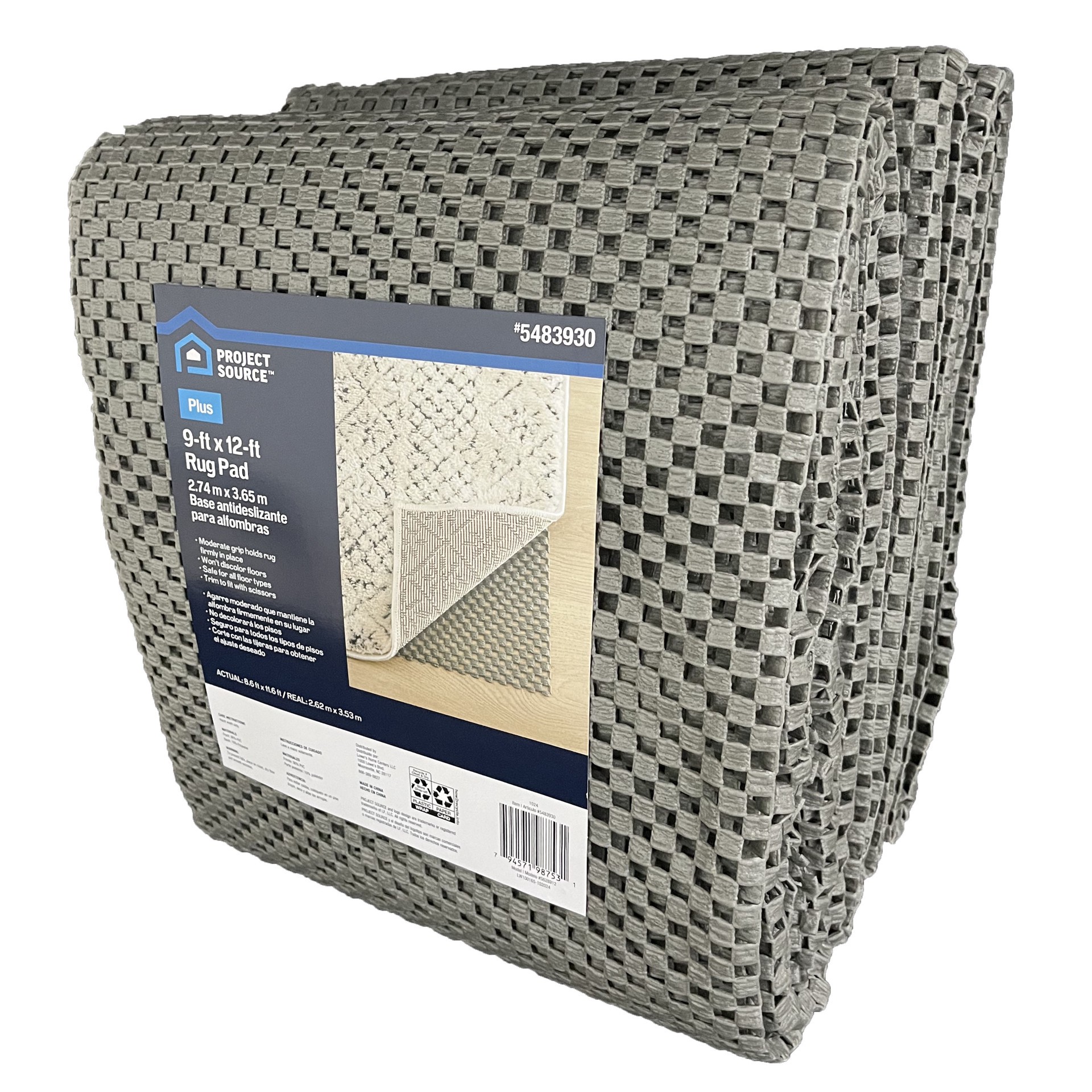 slide 5 of 5, Project Source 9 x 12 (ft) Rectangular PVC Non-Slip Rug Pad, 1 ct