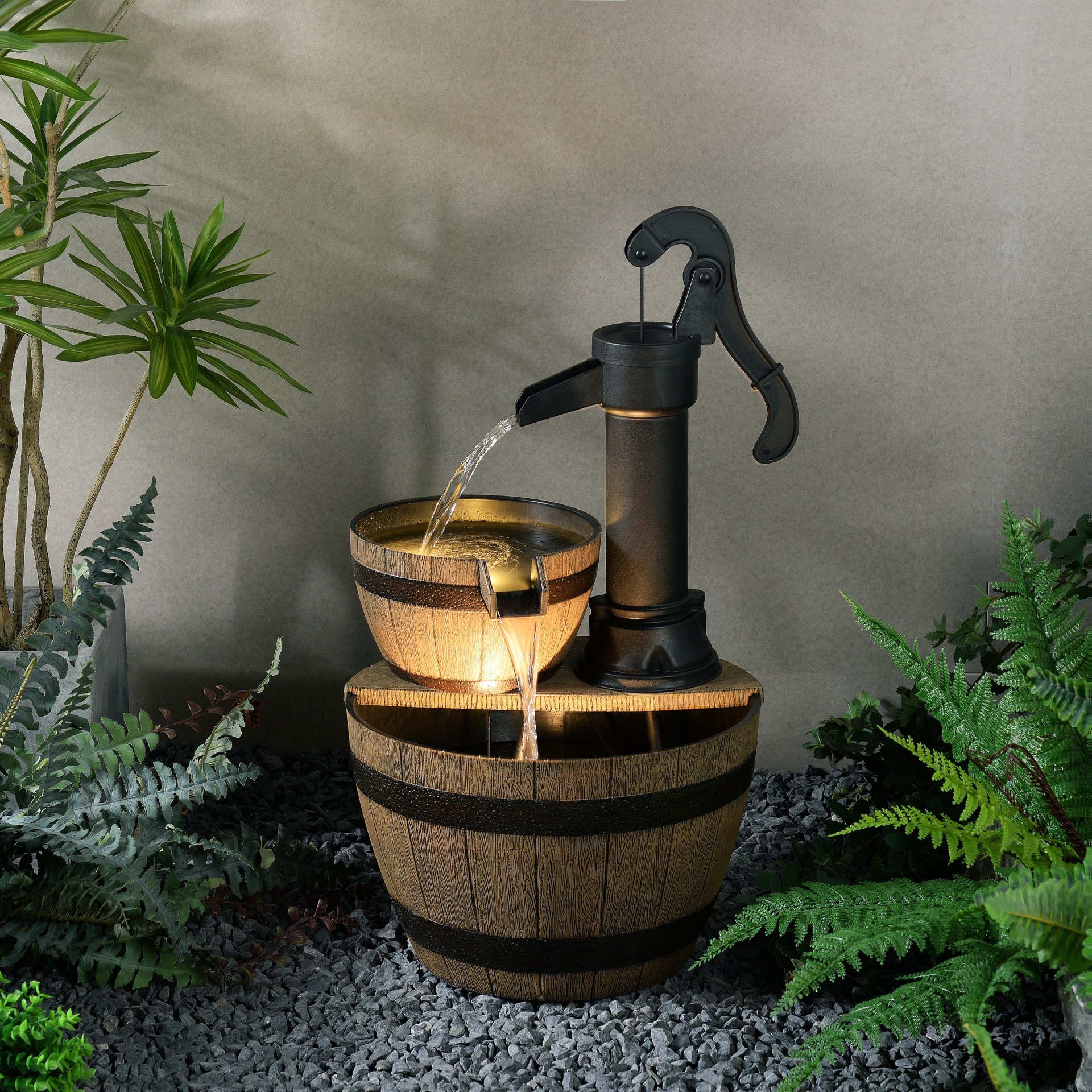 slide 2 of 6, Style Selections 27.6-in H Plastic Tiered Outdoor Fountain Pump Included, 1 ct