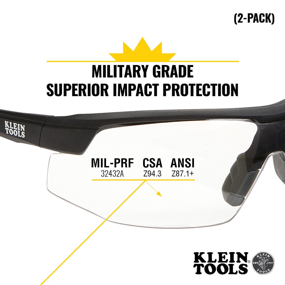 slide 2 of 6, Klein Tools Standard Safety Glasses, Clear Lens, 2-Pack, 1 ct