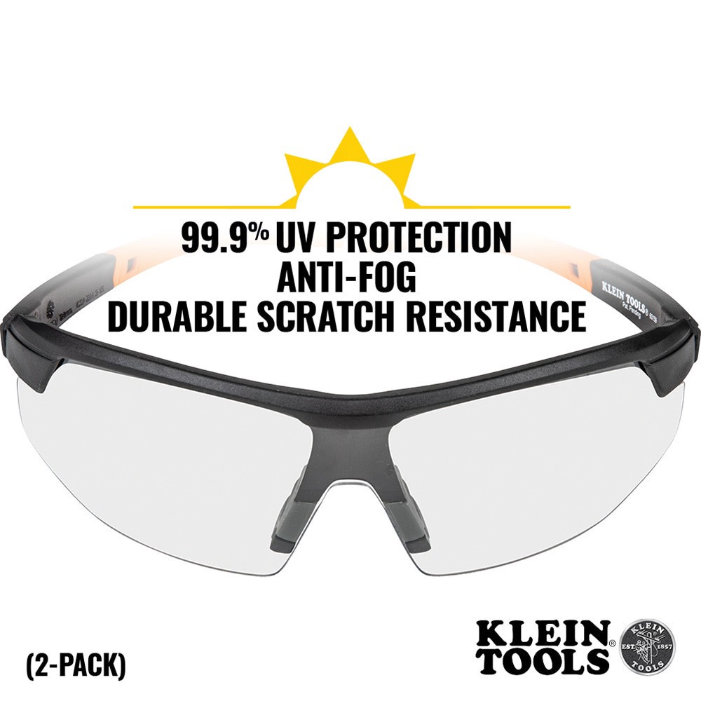 slide 3 of 6, Klein Tools Standard Safety Glasses, Clear Lens, 2-Pack, 1 ct