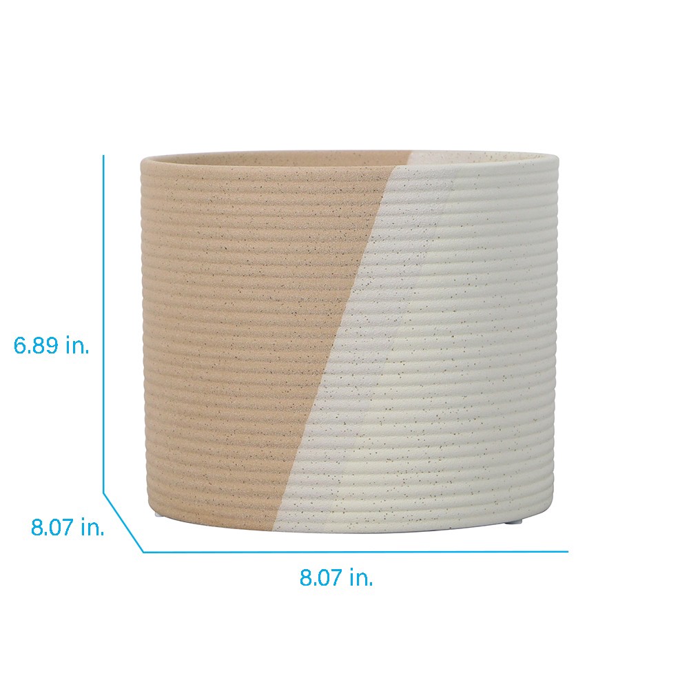 slide 6 of 6, allen + roth Round 8.07-in W x 8.07-in L Brown Ceramic Indoor/Outdoor Planter, 1 ct