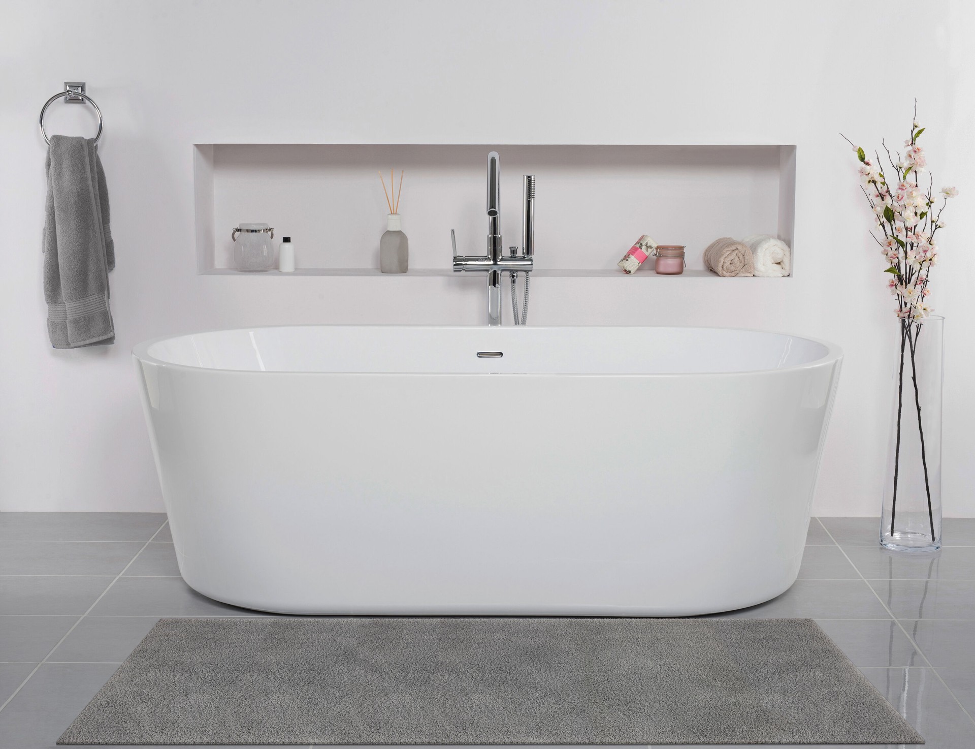 slide 1 of 6, allen + roth 24-in x 60-in Grey Silver Polyester Bath rug, 1 ct