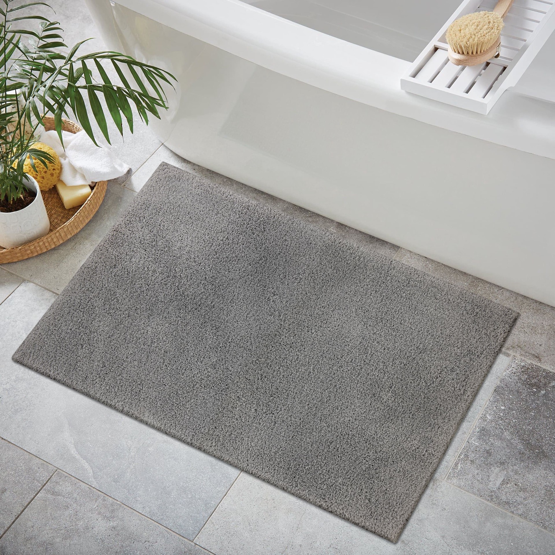 slide 1 of 6, allen + roth 20-in x 32-in Grey Silver Polyester Bath rug, 1 ct