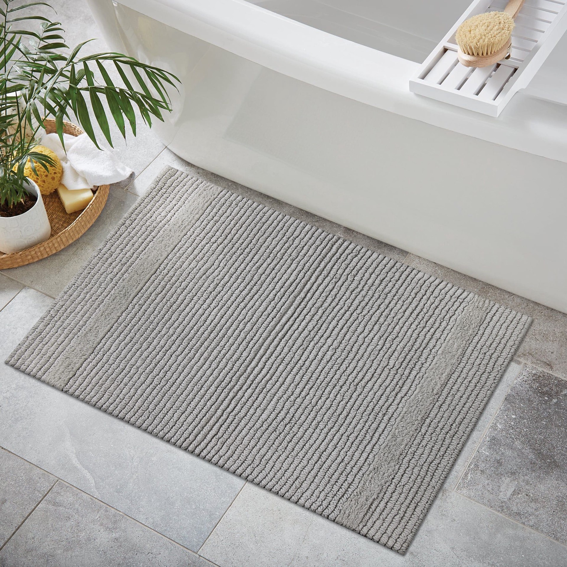 slide 1 of 6, allen + roth 20-in x 32-in Grey Silver Cotton Bath rug, 1 ct