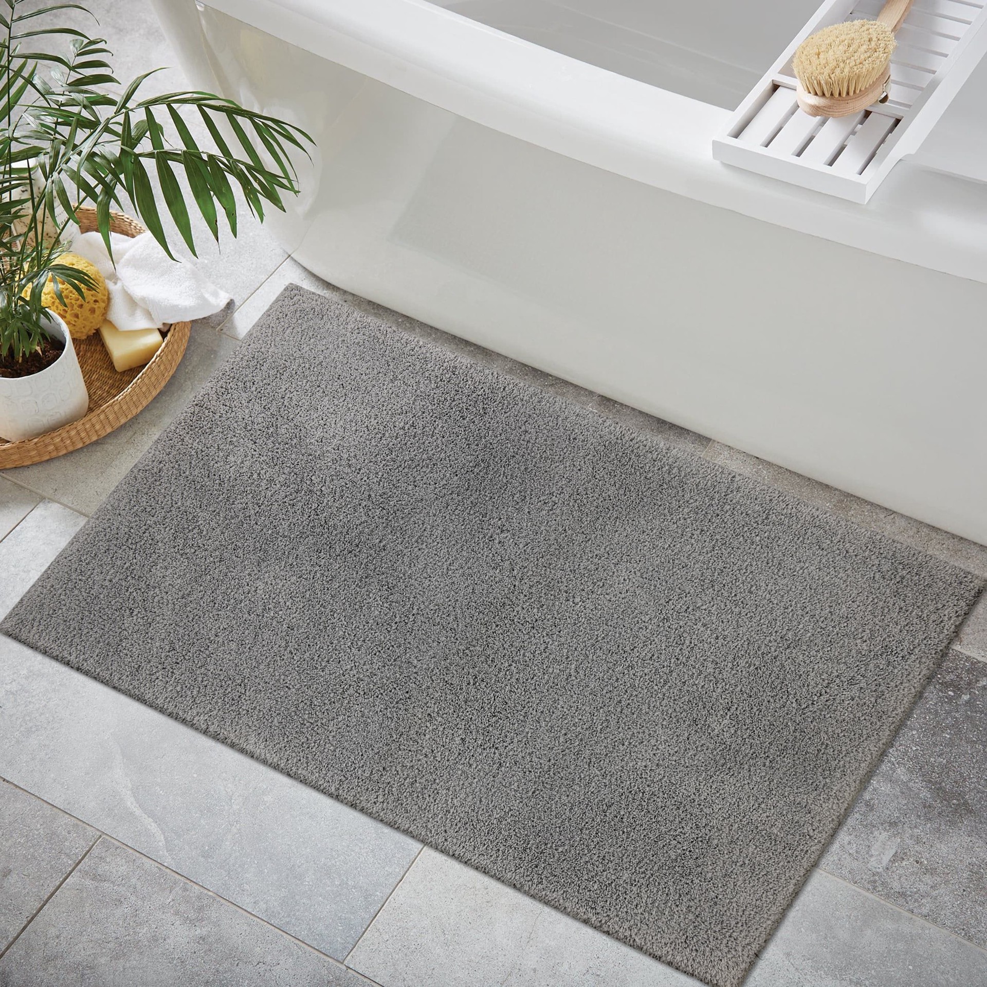 slide 1 of 6, allen + roth 24-in x 40-in Grey Silver Polyester Bath rug, 1 ct