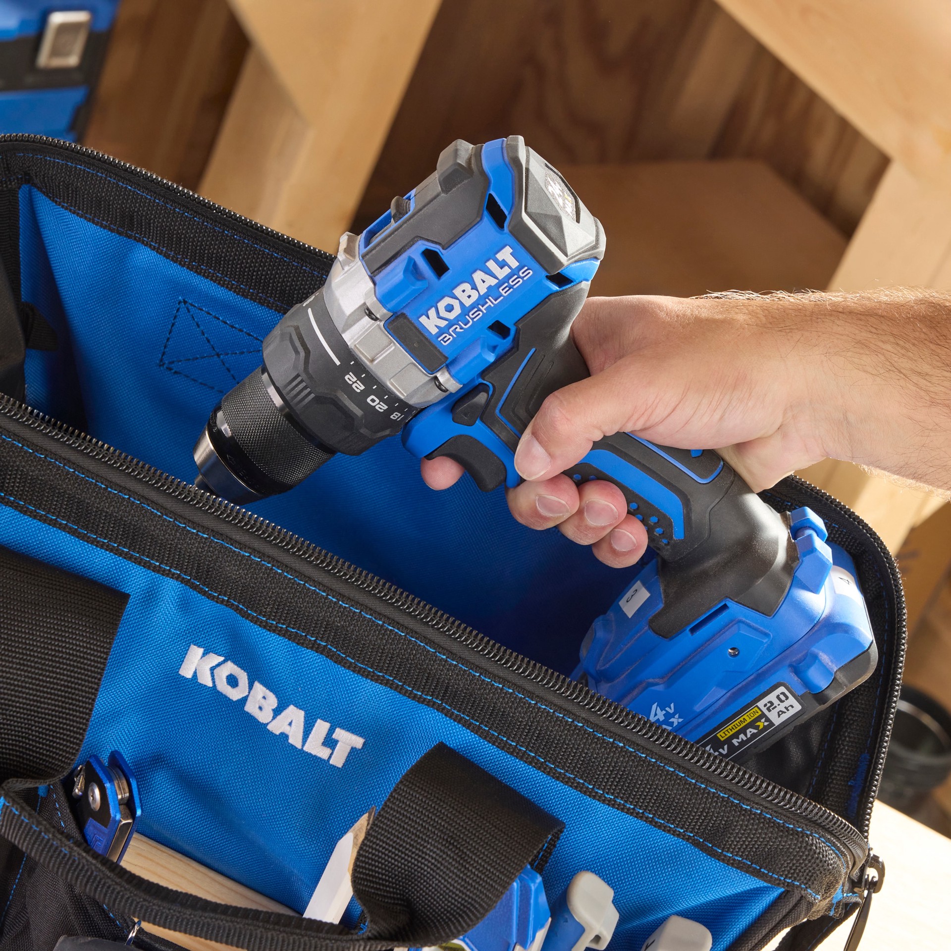 slide 6 of 6, Kobalt Blue Polyester 15-in W x 9-in D x 10-in L Zippered Tool bag, 1 ct