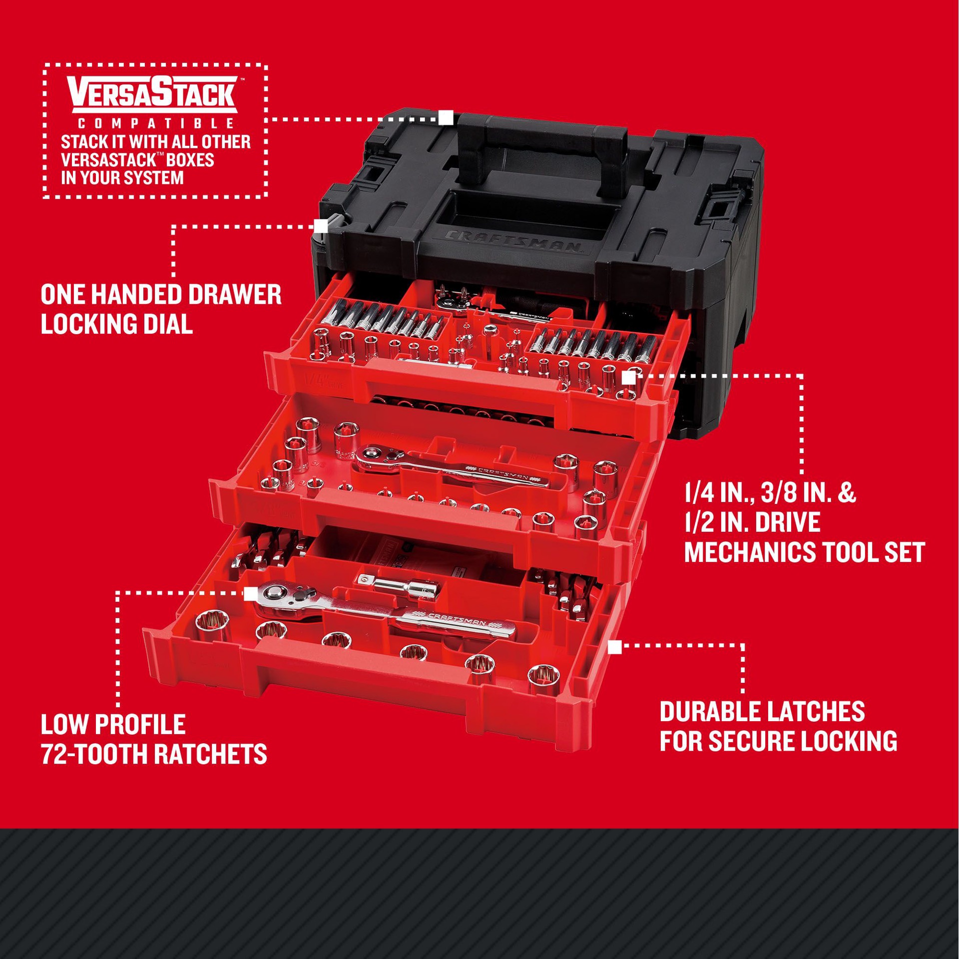 slide 3 of 6, CRAFTSMAN VERSASTACK 230 -Piece Metric and standard (SAE) Mechanics Tool Set with Hard Case, 1 ct