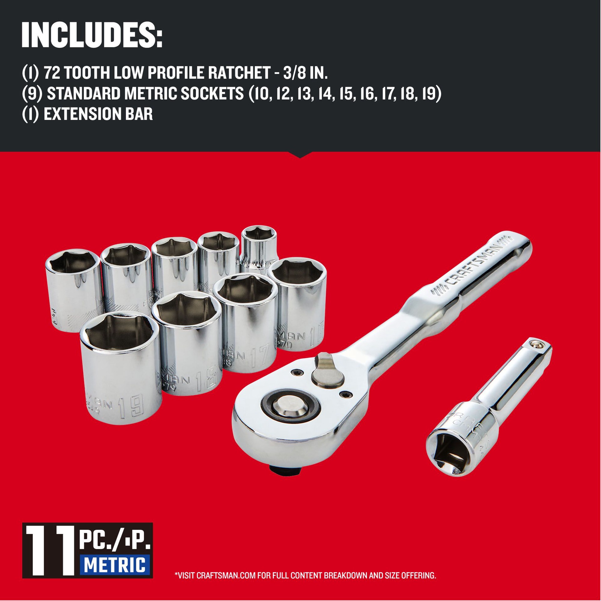 slide 2 of 6, CRAFTSMAN VERSASTACK 11 -Piece Metric Mechanics Tool Set with Hard Case, 1 ct