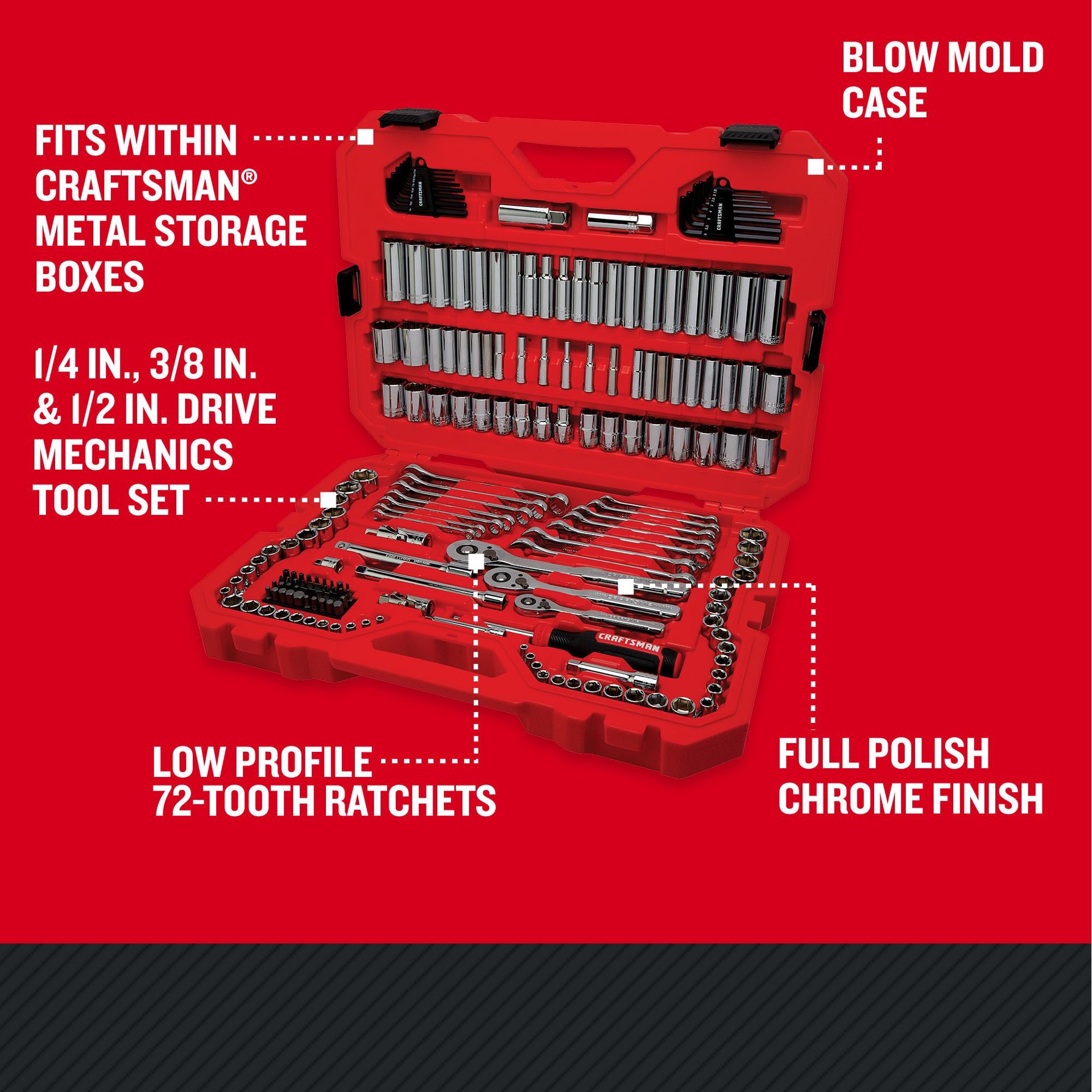 slide 3 of 6, CRAFTSMAN 189 -Piece Metric and standard (SAE) Mechanics Tool Set with Hard Case, 1 ct