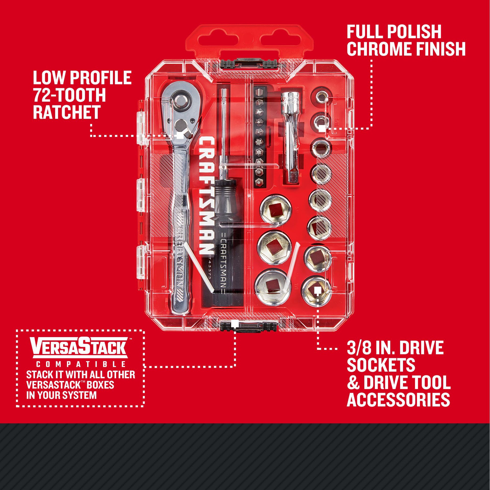 slide 3 of 6, CRAFTSMAN VERSASTACK 24 -Piece Standard (SAE) Mechanics Tool Set with Hard Case, 1 ct
