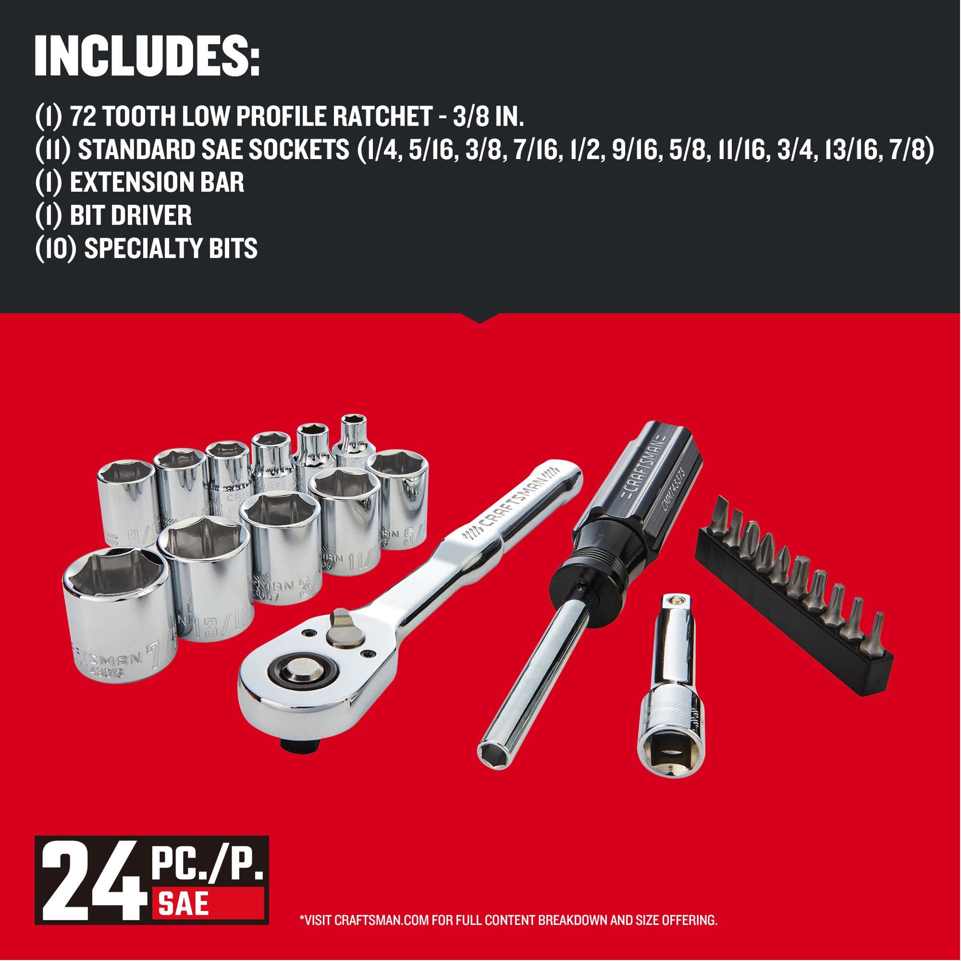 slide 2 of 6, CRAFTSMAN VERSASTACK 24 -Piece Standard (SAE) Mechanics Tool Set with Hard Case, 1 ct
